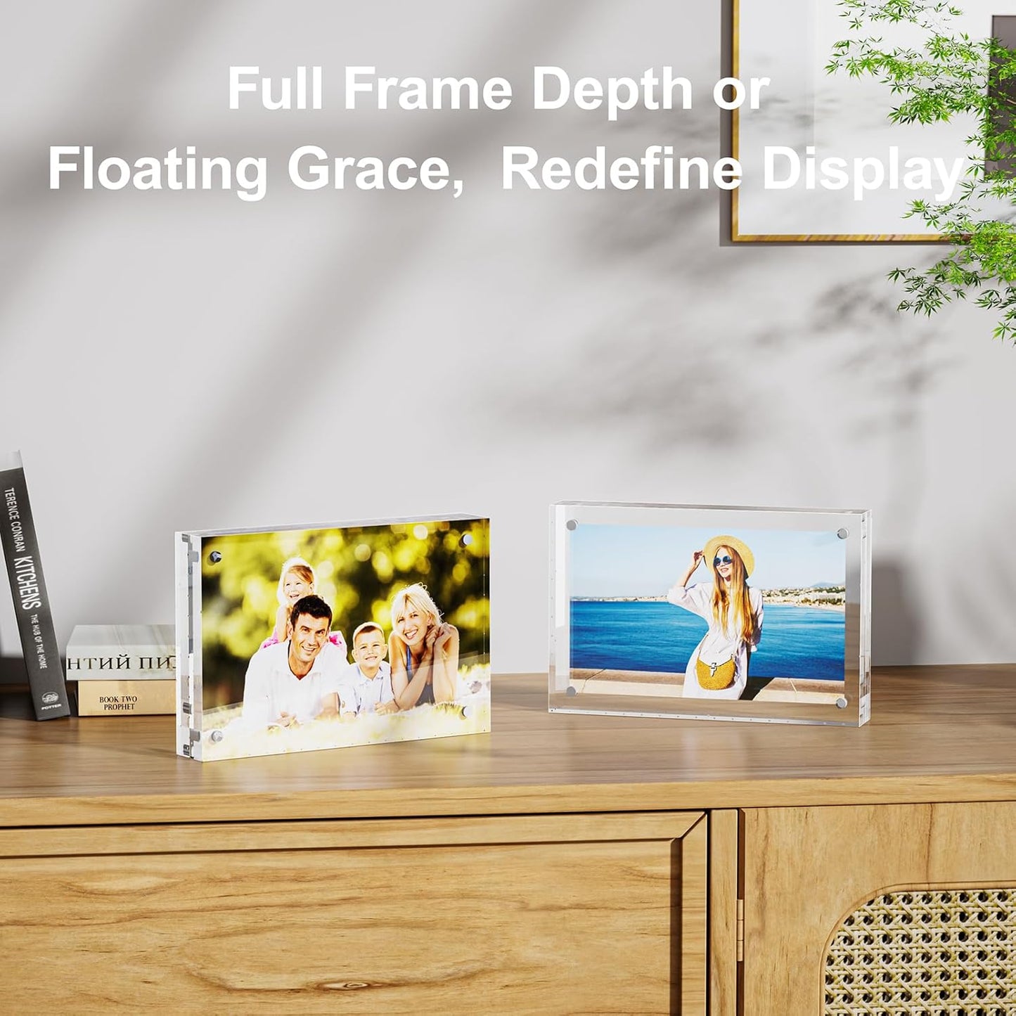 5 Pack 8x8 Acrylic Picture Frames - 20% Thicker Double Sided Magnetic Frame with UV Protection - Freestanding Clear Frameless Display for Tabletops - Modern Photo Frame Set for Home & Office Decor