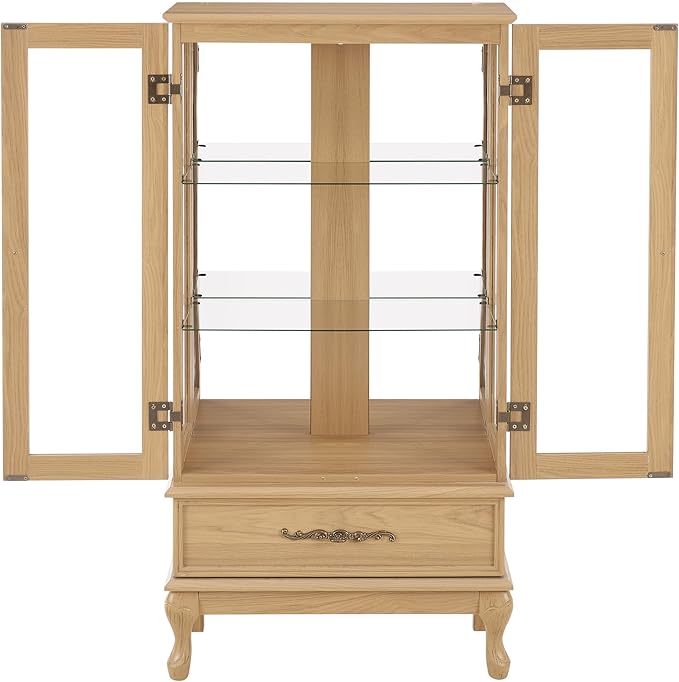 Curio Cabinet with Lighted, Tall Leg Glass Door Antique Cabinet with 1 Drawer - Image 6