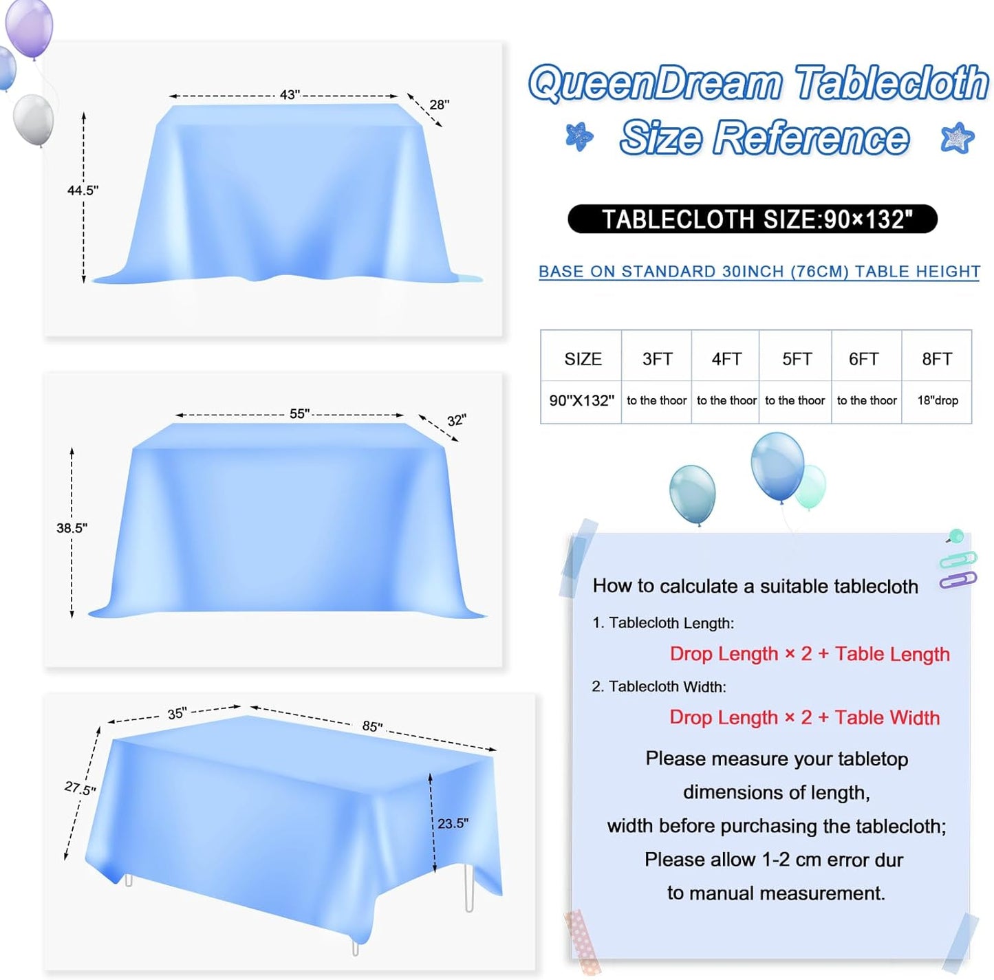 QueenDream Rectangle Wedding Tablecloth Royal Blue- 90x132 Inch Sequin Fabric Table Cloths Rectangle Cover Birthday Parties Holiday Decorations