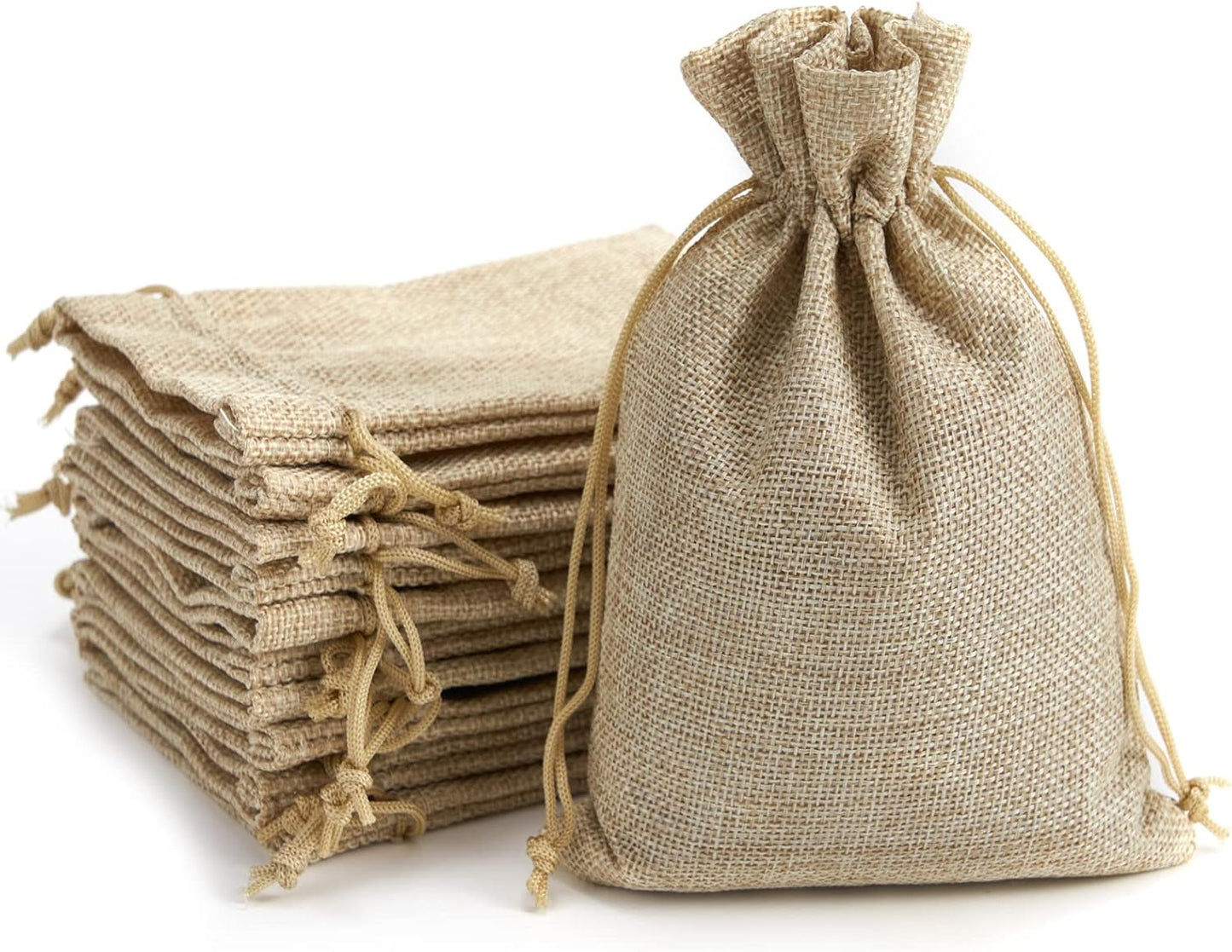 Tendwarm 20 Pcs 6.7x9 Inch Burlap Gift Bags with Drawstring Linen Jewelry Bag for Wedding Party Favors
