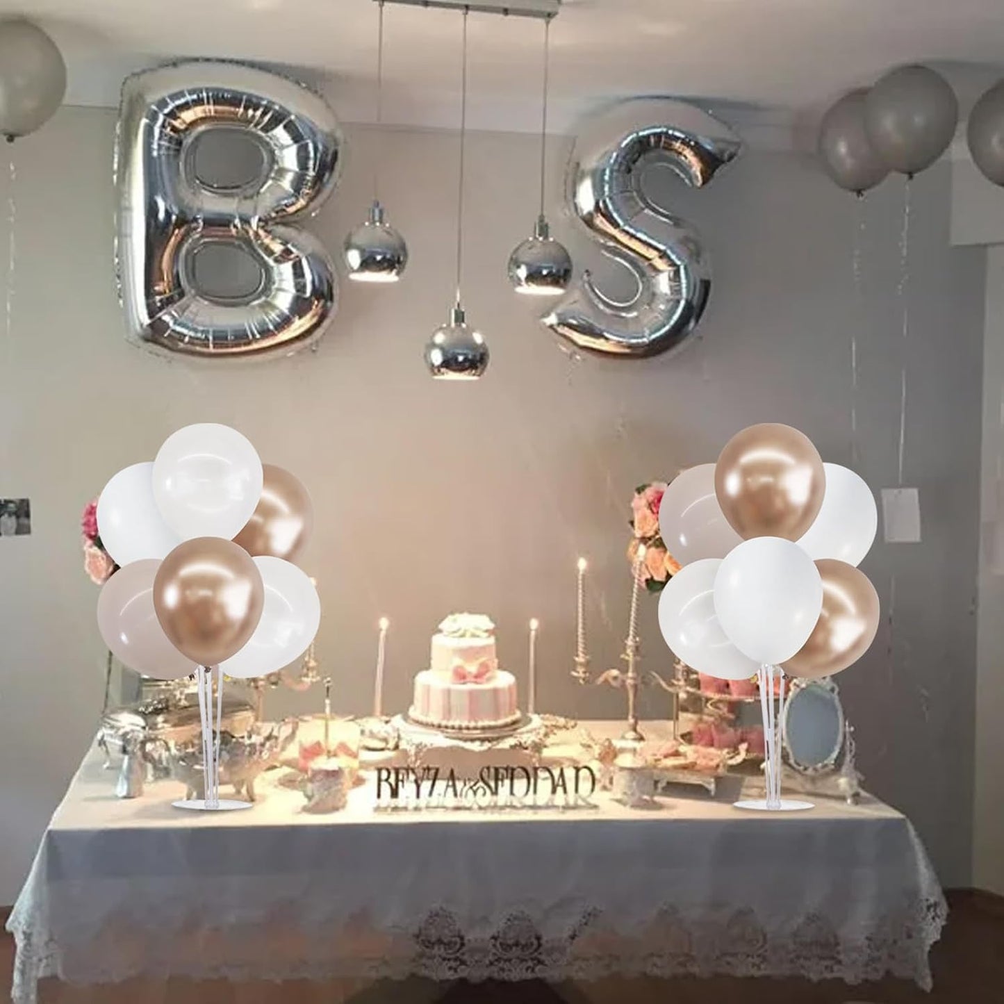 TONIFUL 4 Set Nude White Champagne Gold Balloon Stand Centerpiece Table Decorations for Baby Shower Wedding Engagement Bridal Shower Anniversary Mother's Day Birthday Party Decorations Housewarming