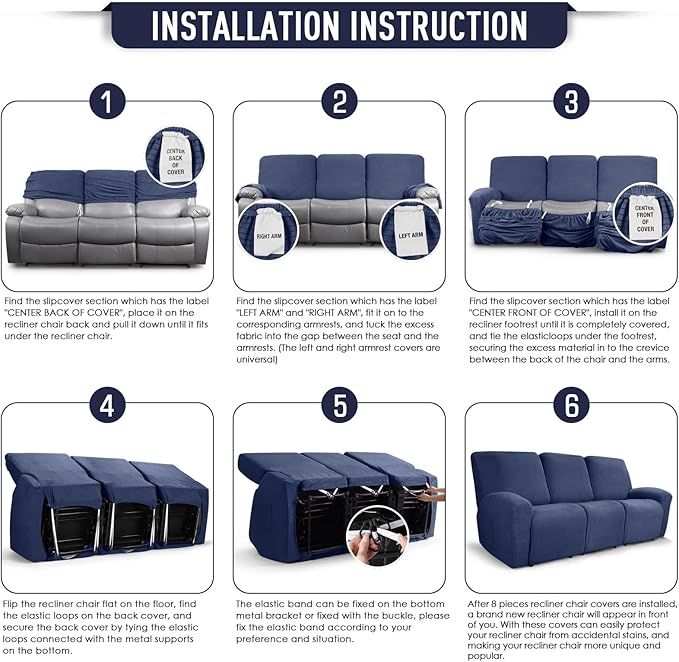 TAOCOCO Recliner Sofa Covers 8-Pieces Stretch Large Couch Covers - Image 6