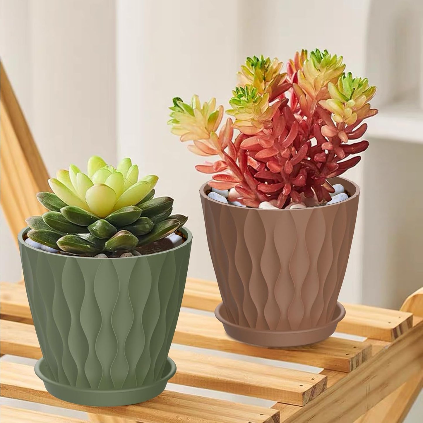 4 Inch Small Pots for Plants, 12 Pack Waffle Texture Small Plant Pots for Succulents, Plastic Planter with Drainage Holes and Saucers for Indoor Outdoor Plants, Flowers, Herbs, Seedlings, Colorful