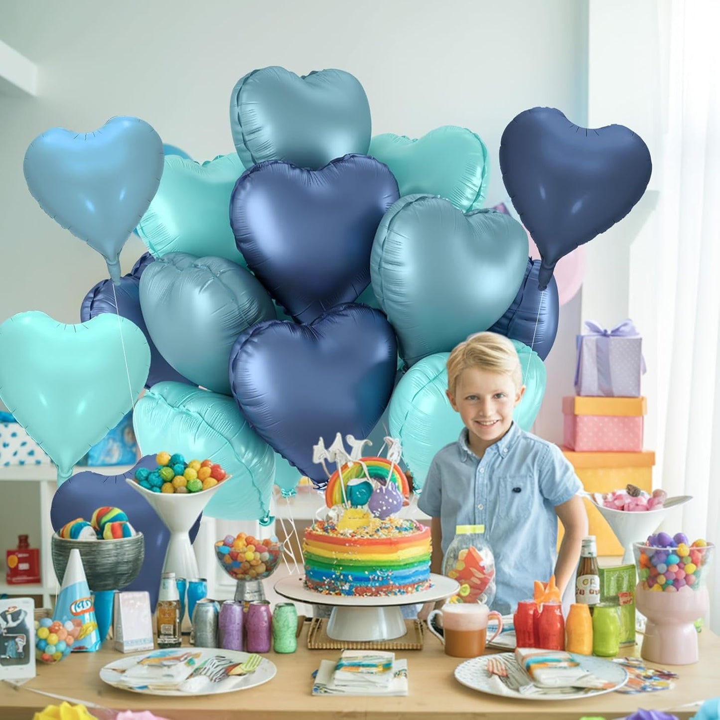 12 Pcs Heart Balloons, 18 inch Dusty Blue Heart Shaped Balloons, Big Foil Helium Balloon, Love Foil Balloon for Wedding Baby Shower Anniversary Valentine Party Decorations