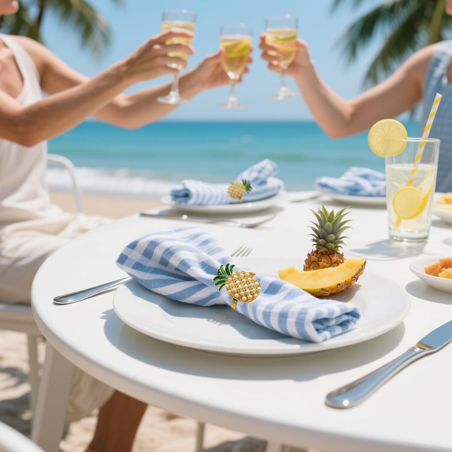 Napkin Rings Set of 8 Pearl Pineapple Napkin Rings for Napkins,Gold Napkin Holders for Cloth Napkins,Summer Napkin Ring for Farmhouse Dining Table Decor,Rustic Fruit Napkin Ring Holders