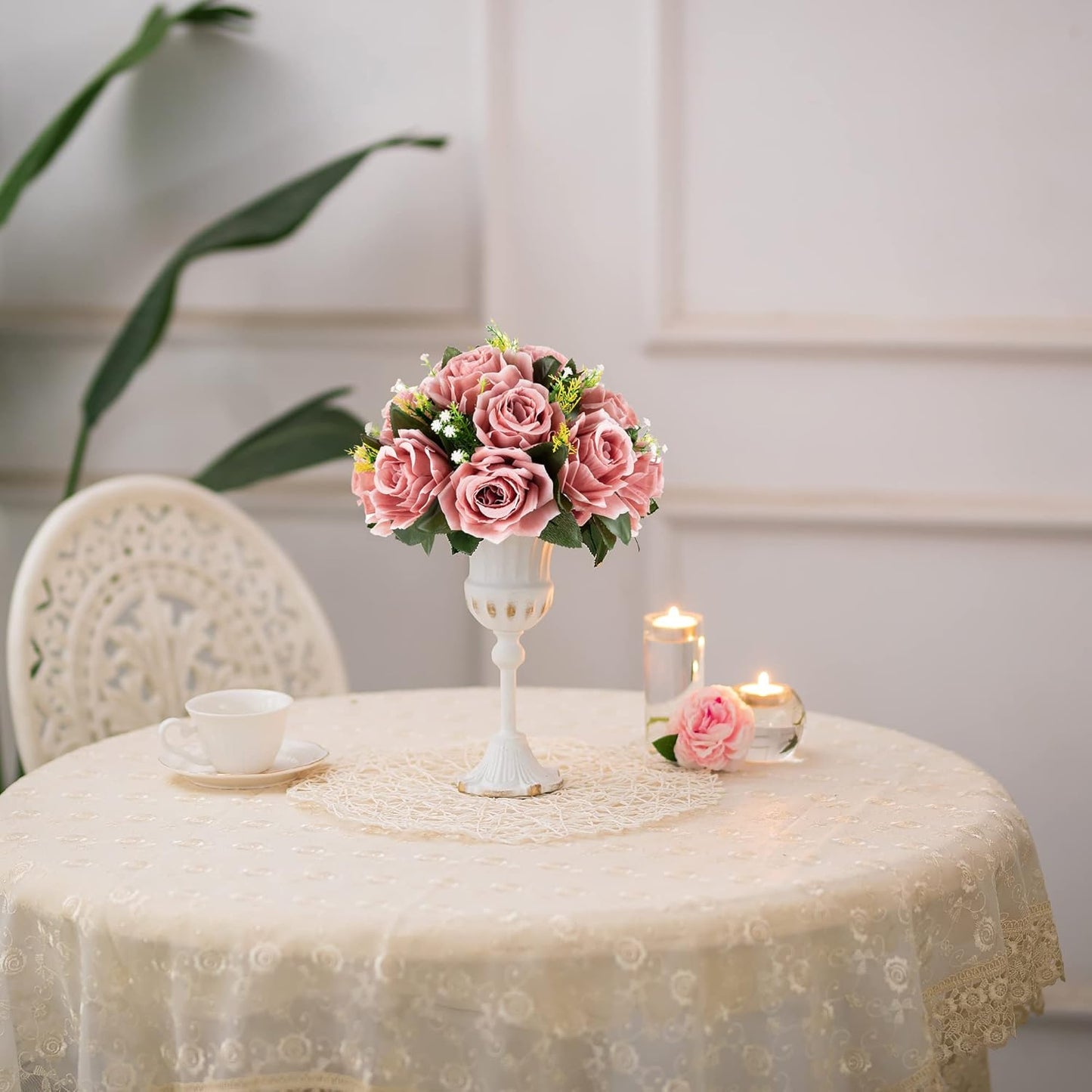BLOSMON Flower Ball Centerpieces for Wedding: 10 Pcs Dusty Pink Fake Roses Flowers Artificial for Table - Silk Kissing Bouquet Floral Arrangement Center for Home Party Event Decor