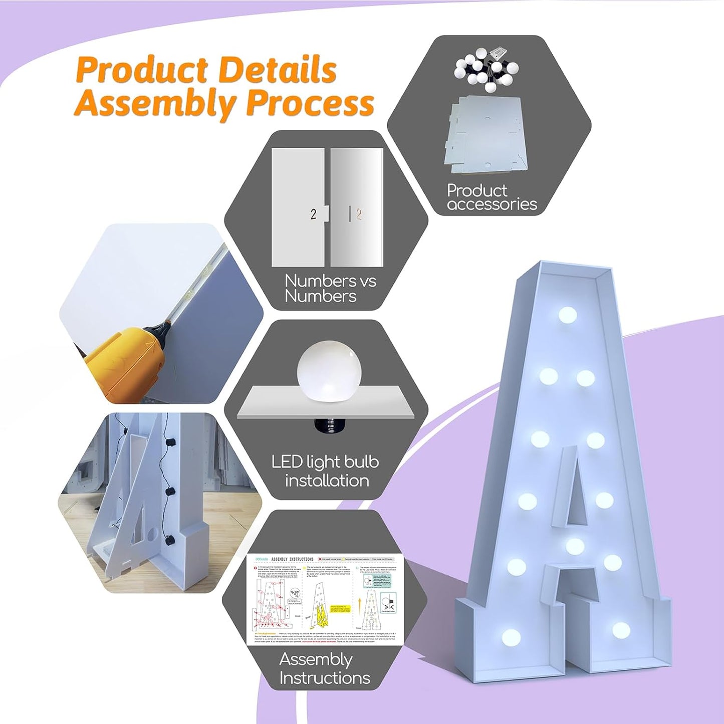 4FT Marquee Light Up Letters E – Cool White LED, Easy to Assemble Foam Board with Back Support, Large Marquee Light Up Letters for Birthday, Wedding, Party, Anniversary, Baby Shower Decor