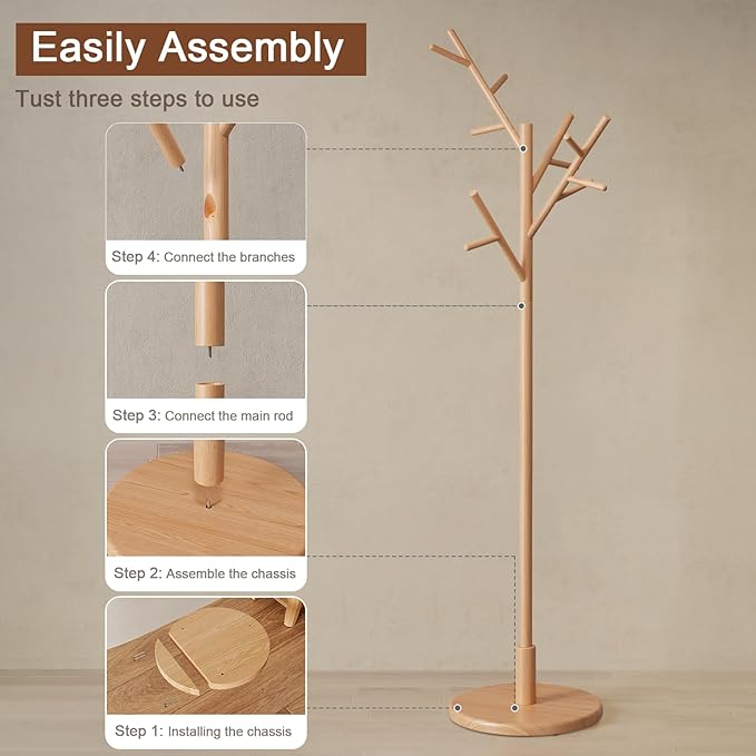 Muwuele Coat Rack, Solid Wood Coat Rack Freestanding - Image 9