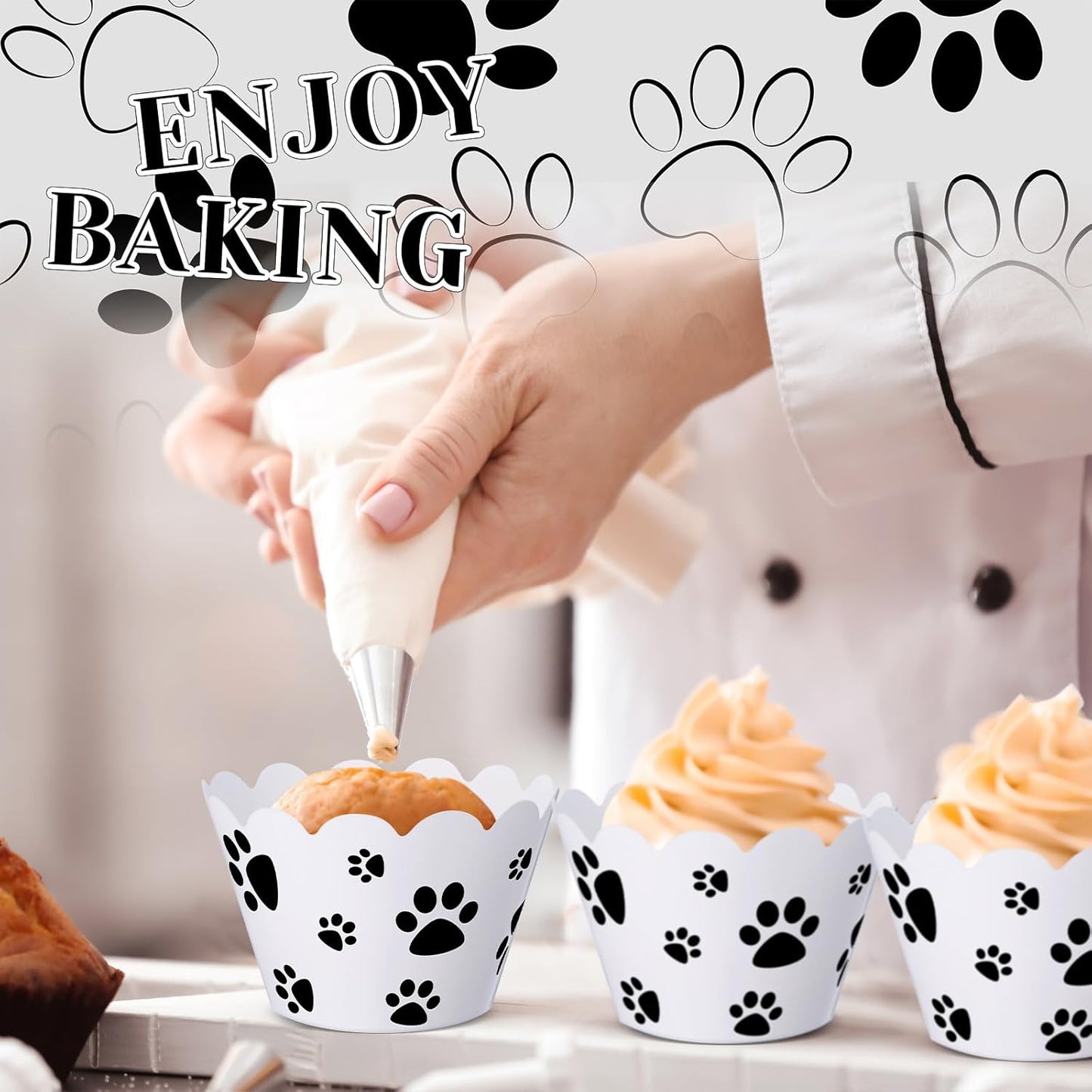 Domensi 100 Pcs Dog Paw Cupcake Wrappers Puppy Themed Cupcake Liners Rustic Baking Cups Baking Liners for Spring Summer Wedding Bridal Baby Shower Birthday Party Supplies Dessert Decoration