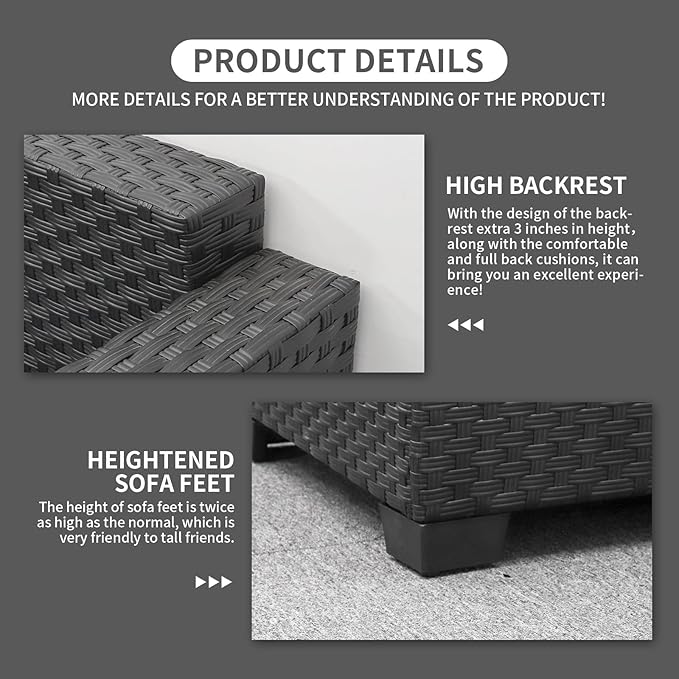 Rattaner Patio Wicker Furniture Set 6 Pieces Outdoor HDPE Wicker Conversation - Image 9