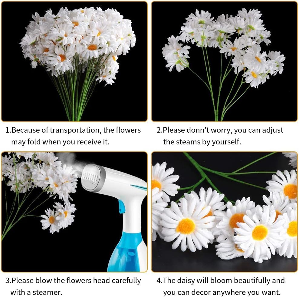 AmyHomie Artificial Flowers, Silk Daisy, Artificial Gerber Daisy for Home Decoration, Artificial Daisy for Wedding Decoration (White)