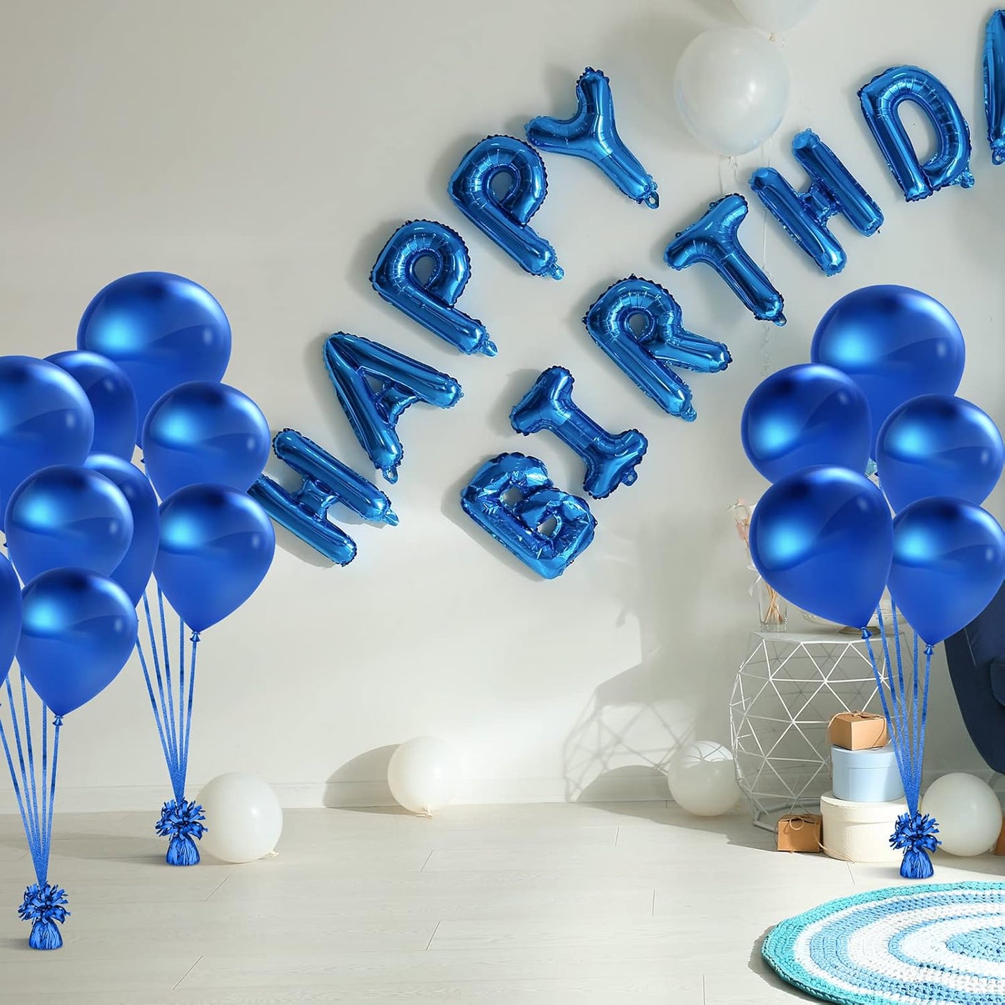 24 Pcs Balloon Weights Metallic Anchor Balloon Holder for Helium Balloons Heavy Table Weights and 1 Roll Iridescent Crimped Ribbon for Birthday Wedding Halloween Christmas Party(Blue)