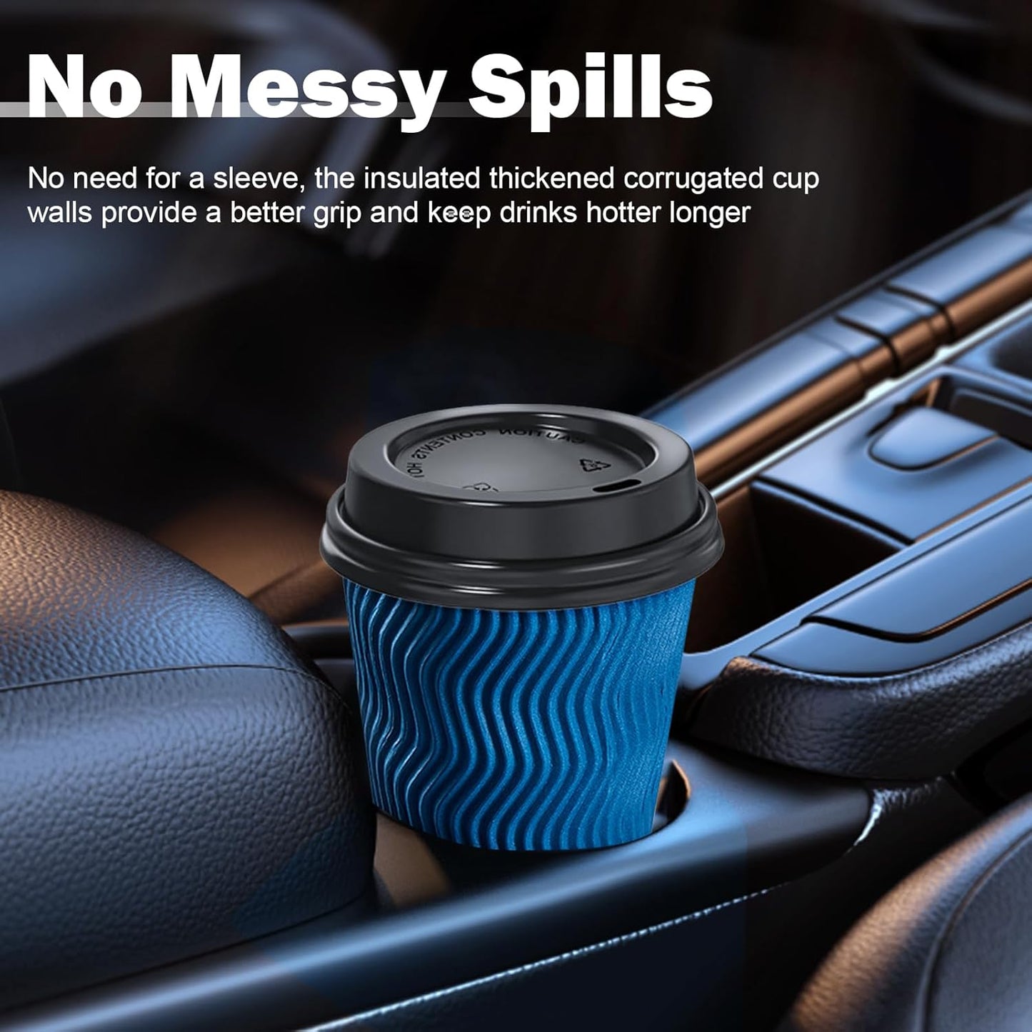 SIUQ 16 oz Coffee Cups-90 Pack Disposable Coffee Cups with Lids and Straws, Insulated Ripple Wall To Go Paper Coffee Cup for Coffee, Hot Chocolate and Hot Tea Drinks - Navy