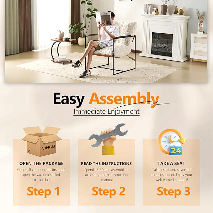 VINGLI 28" Wide Plush Upholstery Sling Modern Accent Chairs Set of 2, Cute - Image 9