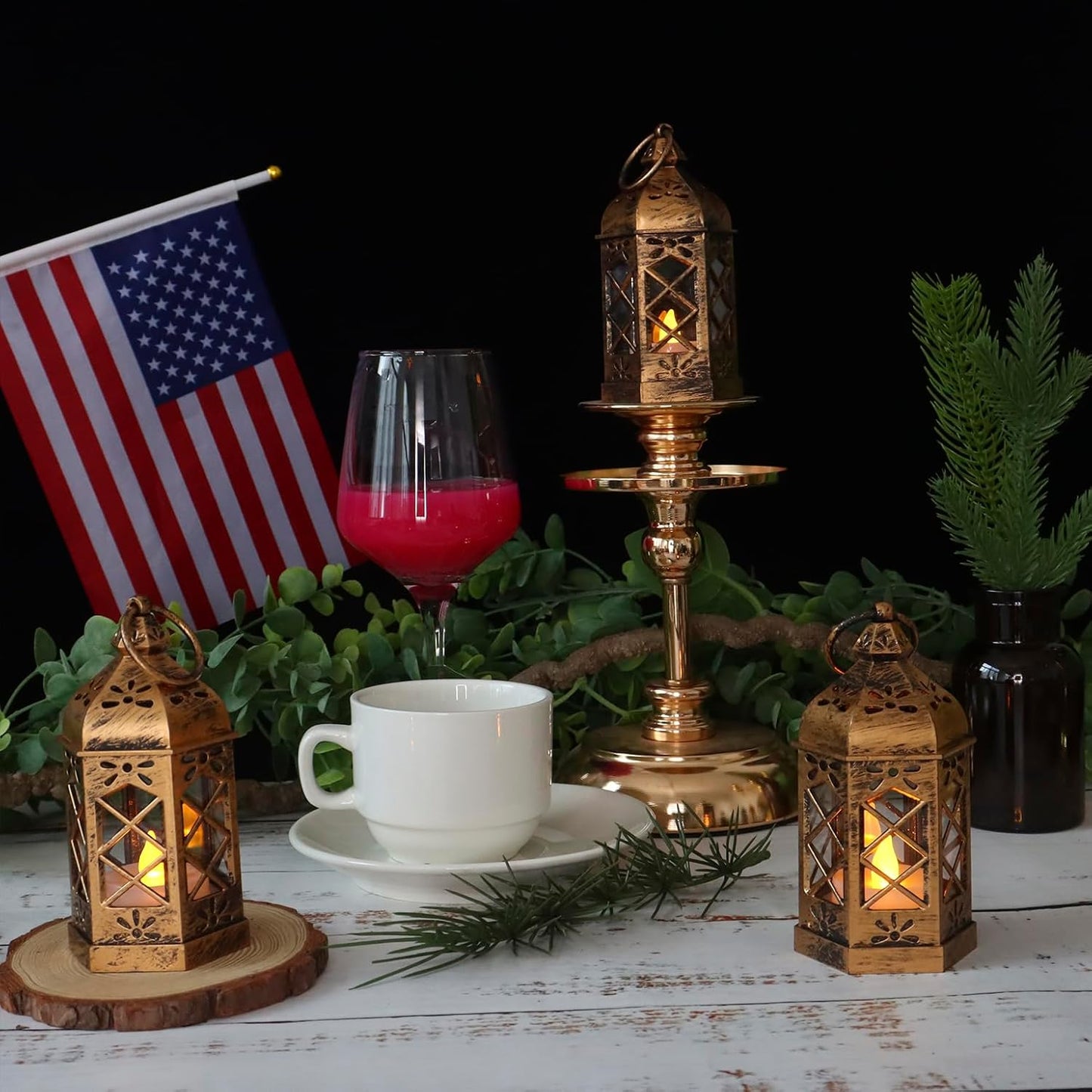 LLQ Mini Lantern for Centerpieces, (8Pack-5Inch) Vintage Lanterns Decorative, Small Hanging Lantern for Halloween Decorations, Christmas Centerpieces for Tables, Wedding Garden Party Decorations