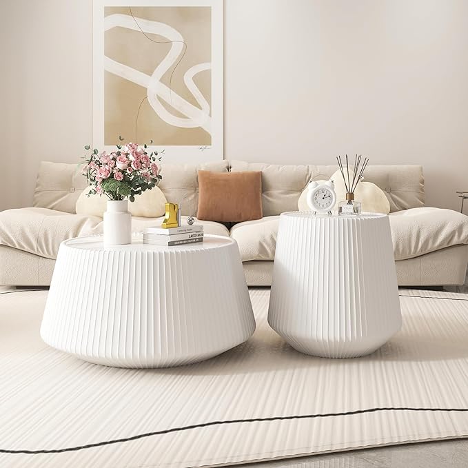 Modern Marble Nesting Coffee Table Set of 2, 26.77" Cup Shaped Coffee and End - Image 9