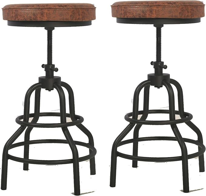 LOKKHAN Industrial Bar Stools-Swivel Leather Metal Bar Stool-20-27 Inch Tall - Image 8