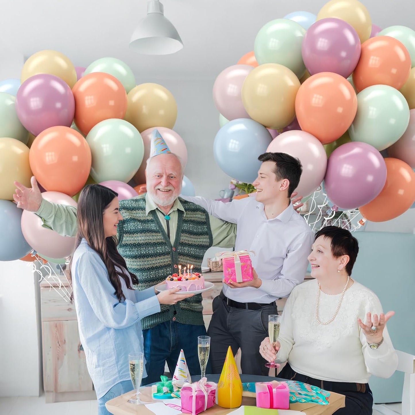 Pastel Retro Balloons, 12 Inch 6 Color Blue Purple Green Pink Beige Latex Party Balloon for Birthday Graduation Anniversary Baby Shower Wedding Decorations