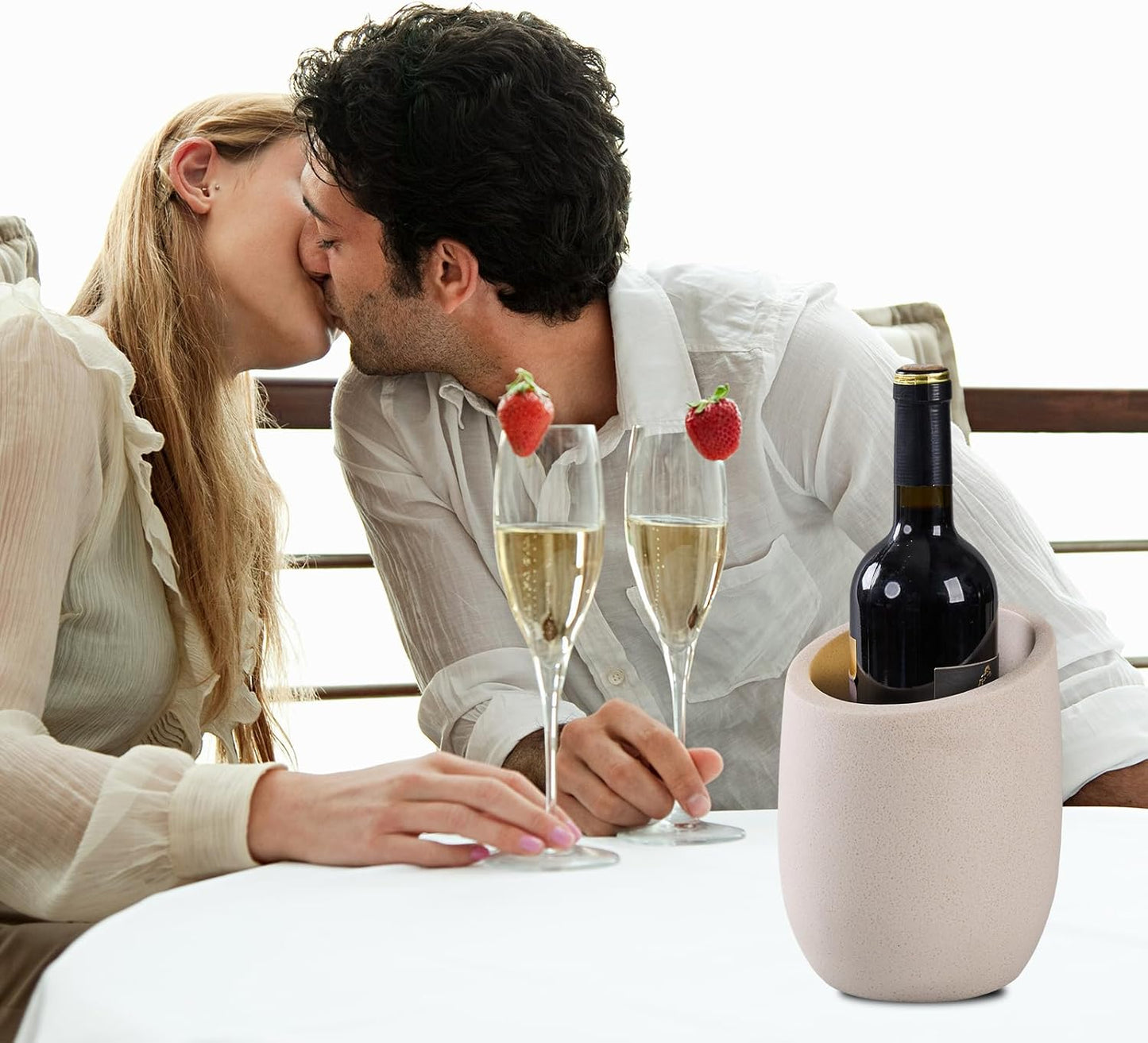 Beige Sand Stone Textures Wine Chiller Bucket – 750ml Resin Cooler for Wine & Champagne Bottles, Party Bar Cart Decor – Keeps Drinks Cold, Unique Gift for Wine Lovers, Housewarming