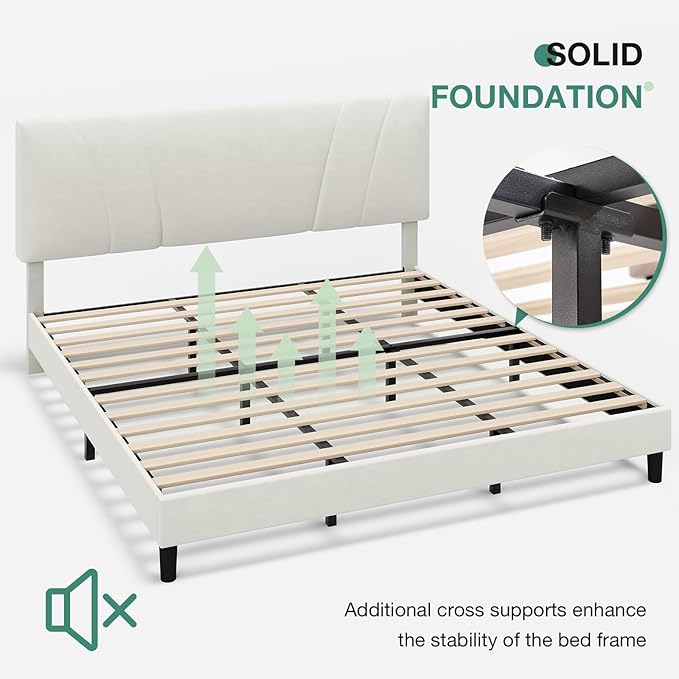 Novilla King Bed Frame and Headboard, King Bed Frame, Velvet Upholstered Bed - Image 8