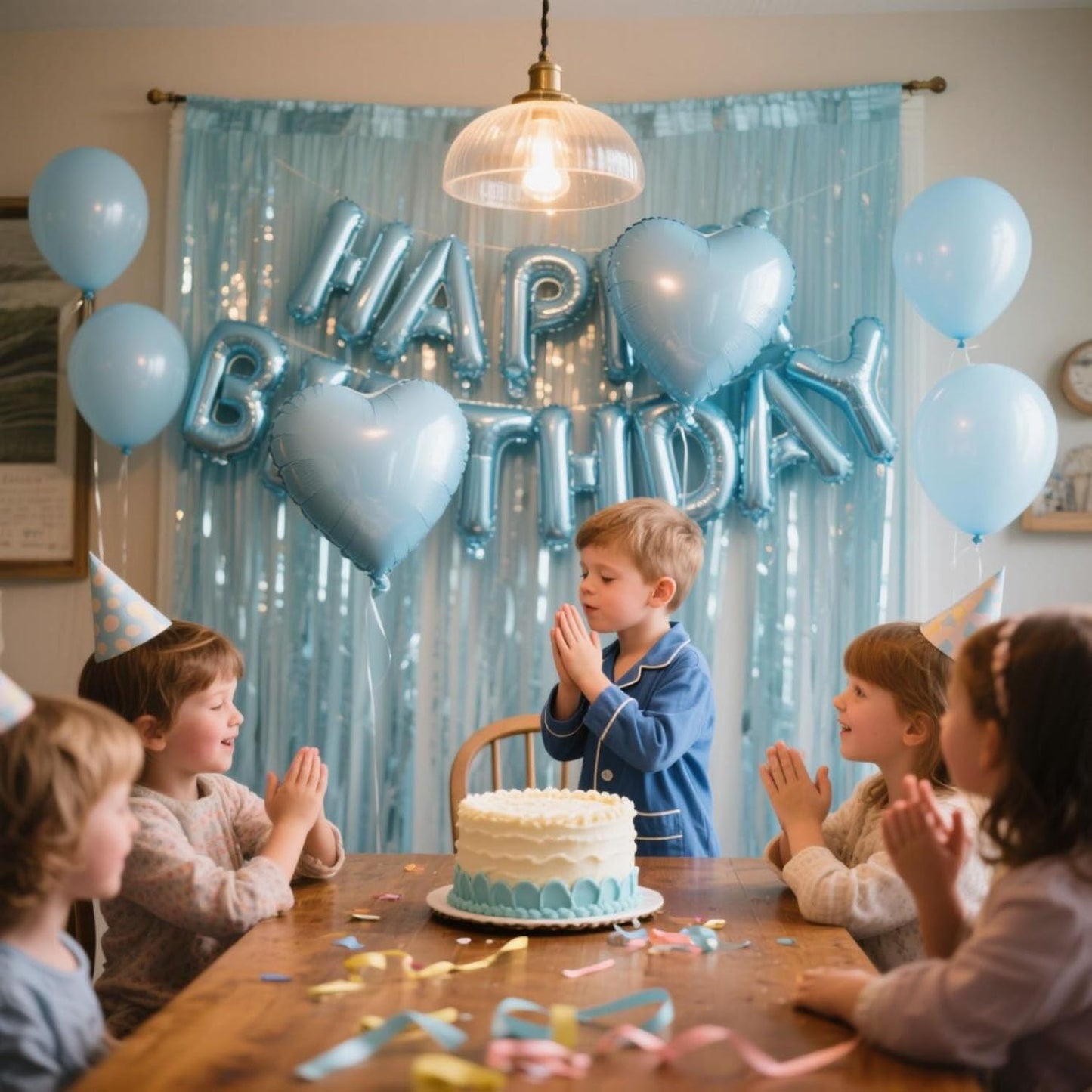 29 Pcs Light Blue Birthday Party Decorations - Happy Birthday Balloons Banner Blue, Heart & Star Foil Balloons, Confetti & Latex Balloons, Foil Fringe Curtains Party Supplies for Girls Boys