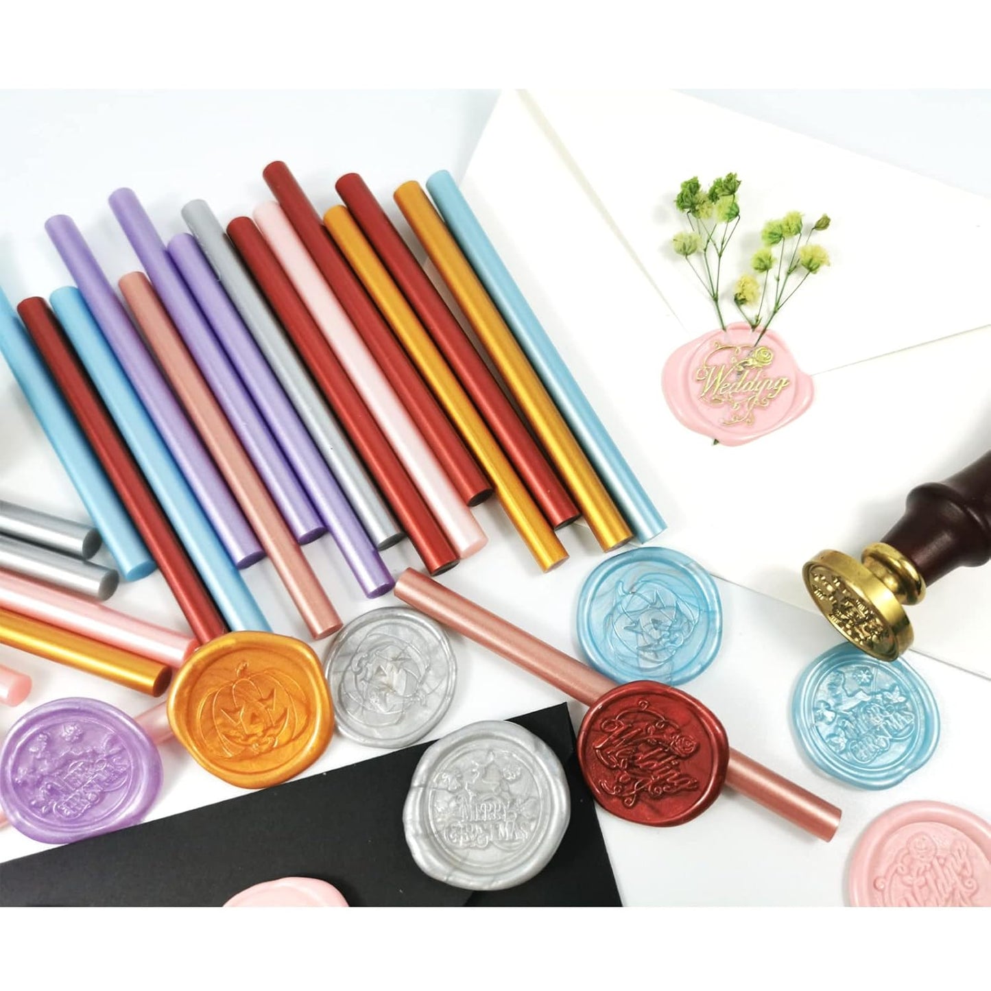 VARACL Hot Melt Glue Sealing Sticks for Letter Seal Stamp - Great for Wedding Invitations, Cards Envelopes, Snail Mails, Postcards, Greeting Cards, Gift Ideas, 7 x 100 mm, 20PCS (Gold)