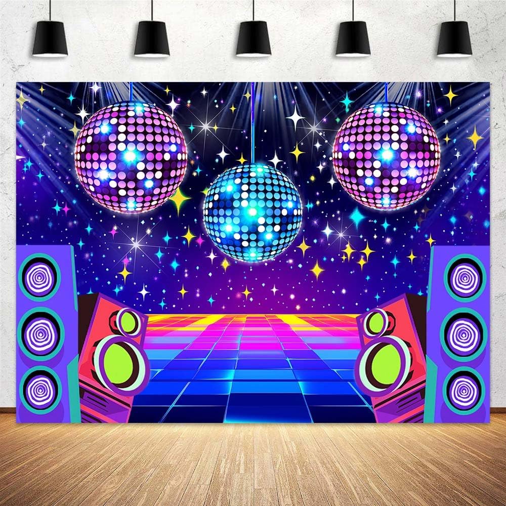 Dance Party Backdrop Retro 80s 90s Theme Stage Dance Ball Music Birthday Party Decoration DJ Photography Background 5 x 3 ft for Baby Shower Picture Photo Shoot Polyester Fabric,Multi2