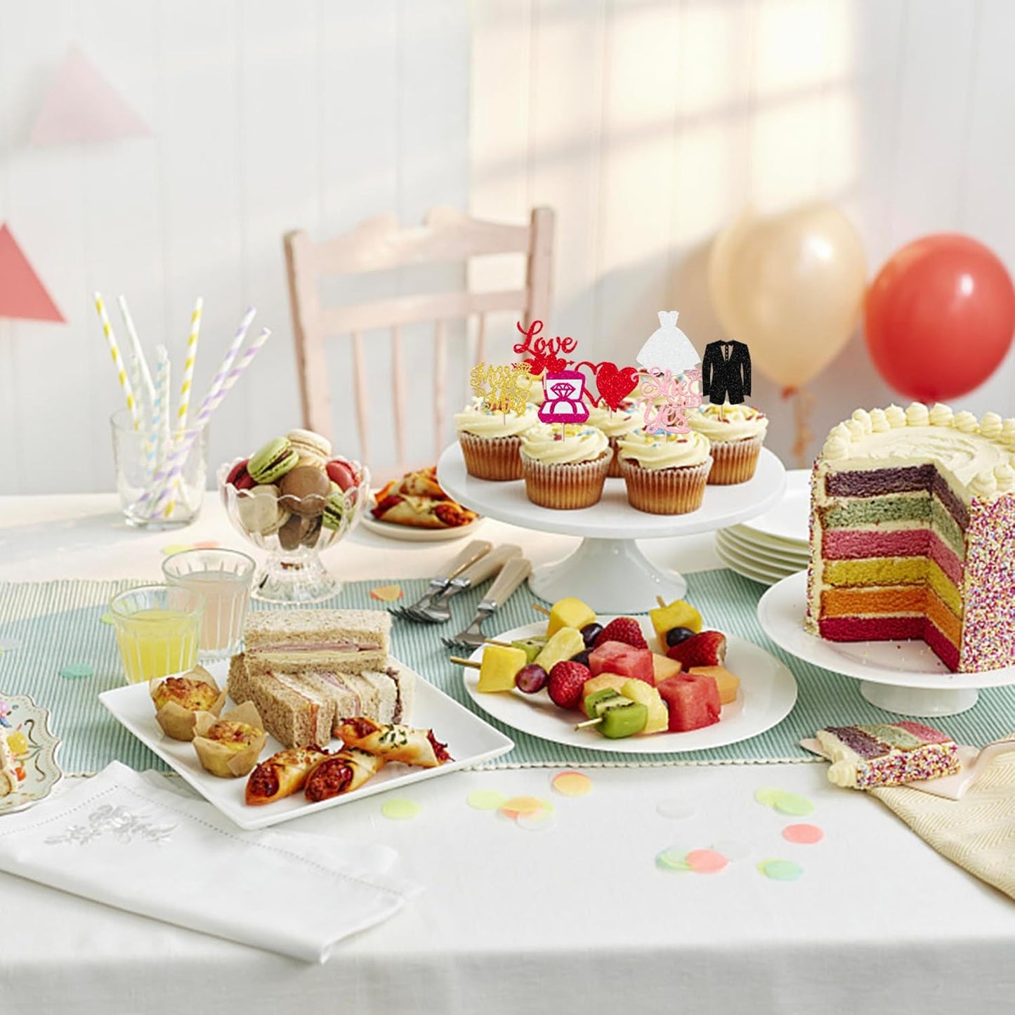 30 Pack Bride to be Cupcake Toppers Glitter Diamond Ring Love I Do Cupcake Picks Miss to Mrs He Asked She Said Yes Bridal Shower Wedding Engagement Bachelorette Cake Decorations Party Colorful