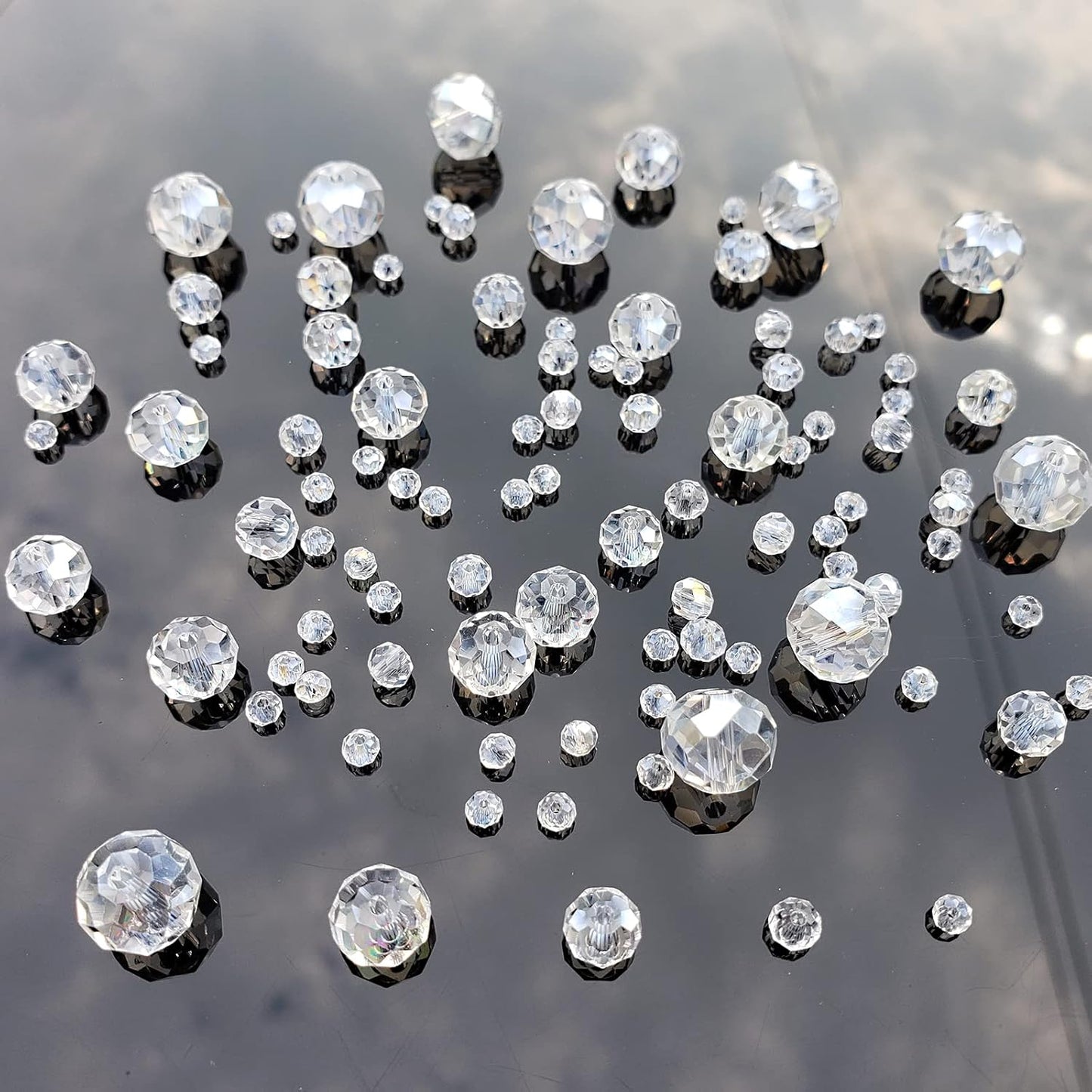 2-10mm Briolette Rondelle 810pcs White AB Crystal Glass Beads Faceted Shape Crystal Spacer Beads for Bracelet Necklace Decorative Hand Jewelry Making (2/4/6/8/10mm White AB)