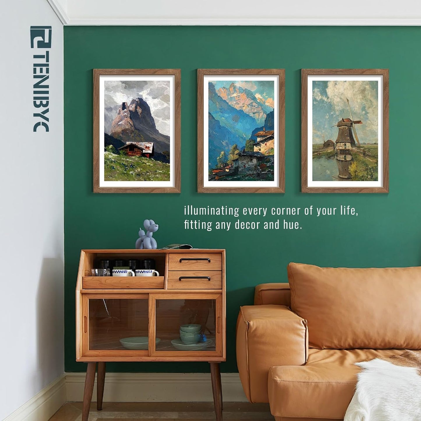 13x19 Picture Frame Set of 4, Textured Walnut Wood & HD Tempered Glass, Brown 19x13 Poster Frame for Wall