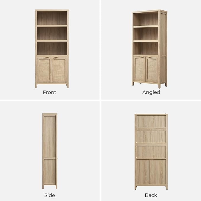 SICOTAS Bookcase 71" Tall Bookshelf 5 Tier Rattan Boho Bookcase - Image 9