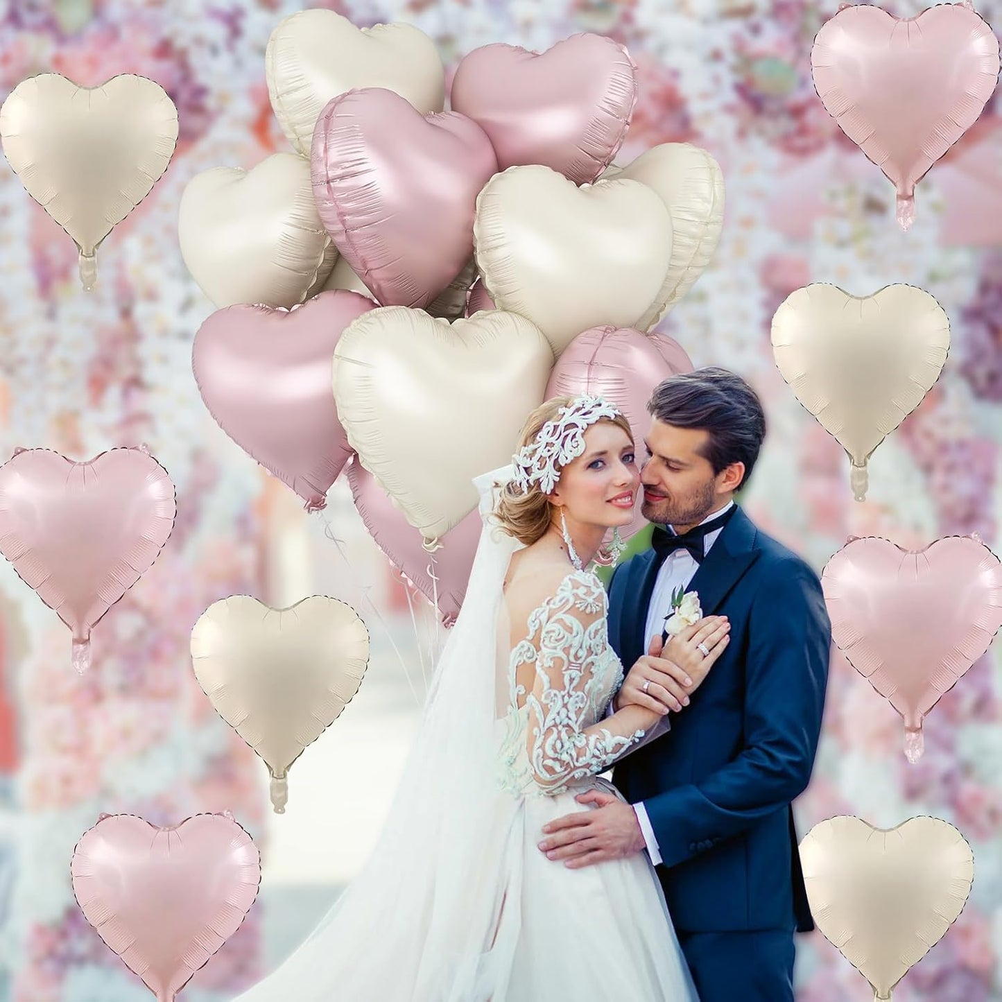 Pink White Heart Balloons, 18 Inch Baby Pink and Cream Helium Foil Heart Balloon 10Pcs Pastel Nude and Light Rosa Heart Shape Mylar Balloons for Boho Girls Women Birthday Baby Shower Bridal Valentines