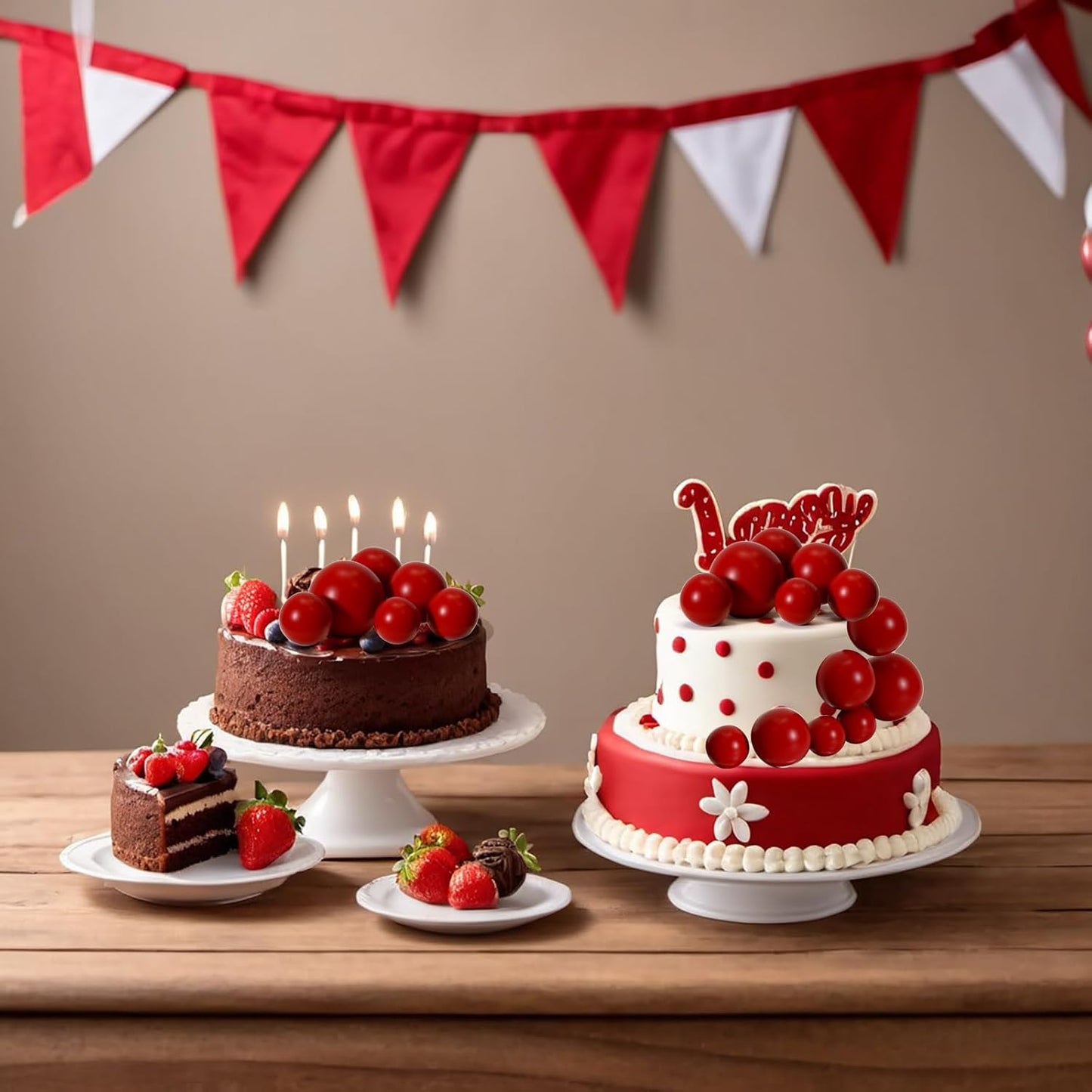 ASTARON 20 Pcs Ball Cake Topper Decorations Mini Balloons Cake Topper Sticks Red Balls Cake Picks Cake Topper Balls for Graduation Birthday Cake Decorations