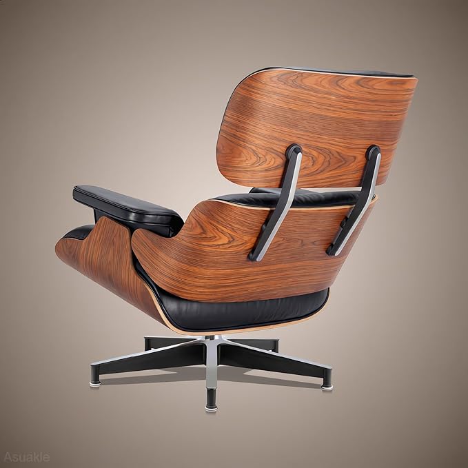 Black PU Leather, Mid Century Chaise Lounge Chair and Ottoman, Leather Accent - Image 9
