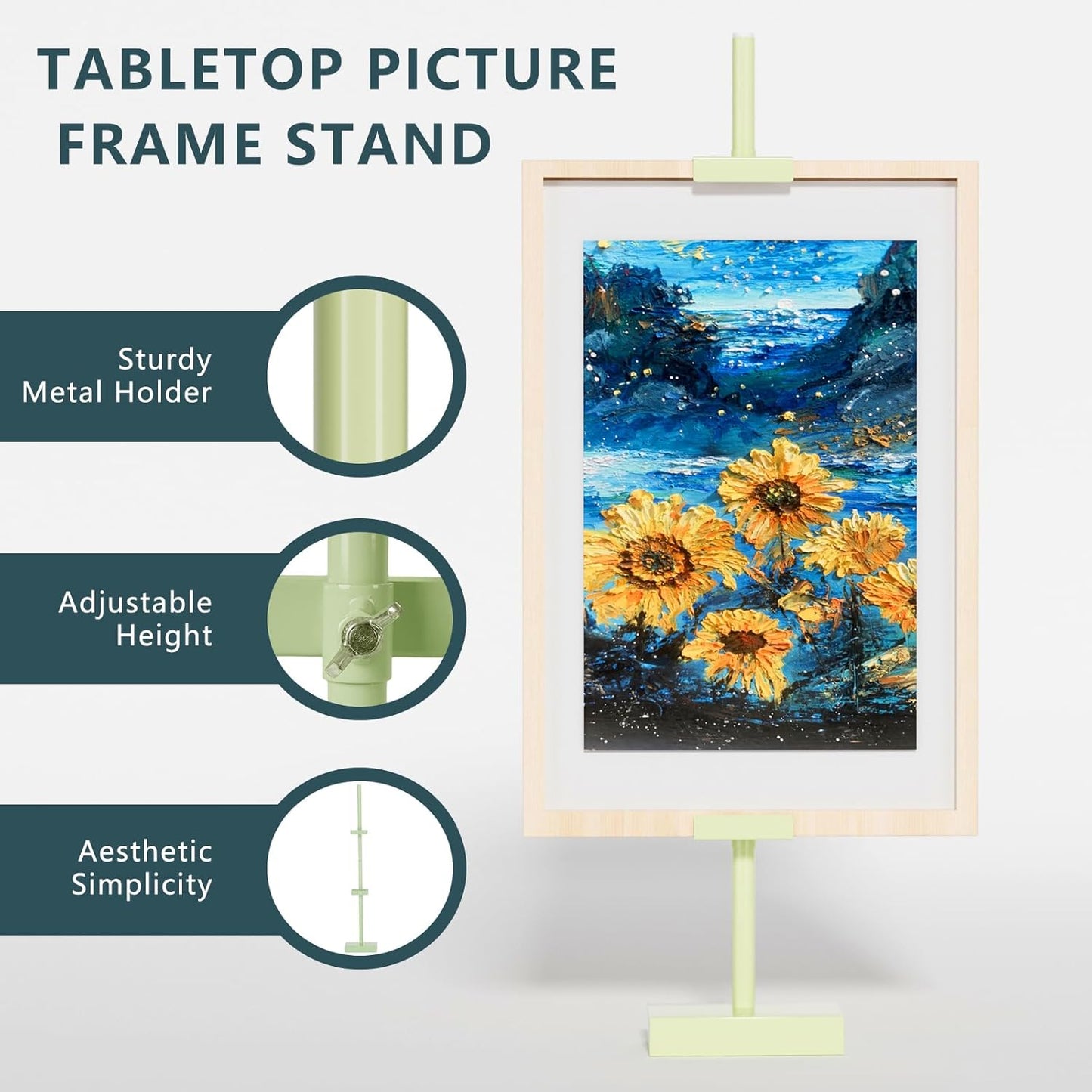 Tabletop Picture Frame Stand, Adjustable for Frames Up to 29" H, Frame Holder Stand Table Easels for Display, Metal Standing Easel Display Stand for Picture Frames, Artwork (Mint Green)