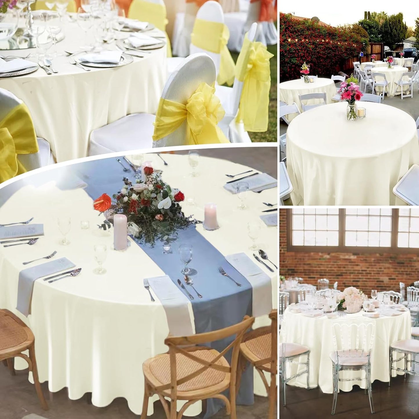 fani 6 Pack 108 Inch Ivory Round Tablecloth - Premium Silky Satin Tablecloth Overlay Smooth Fabric Table Cover Linens, Table Decoration for Wedding Party Banquet Events Restaurant Kitchen Dining