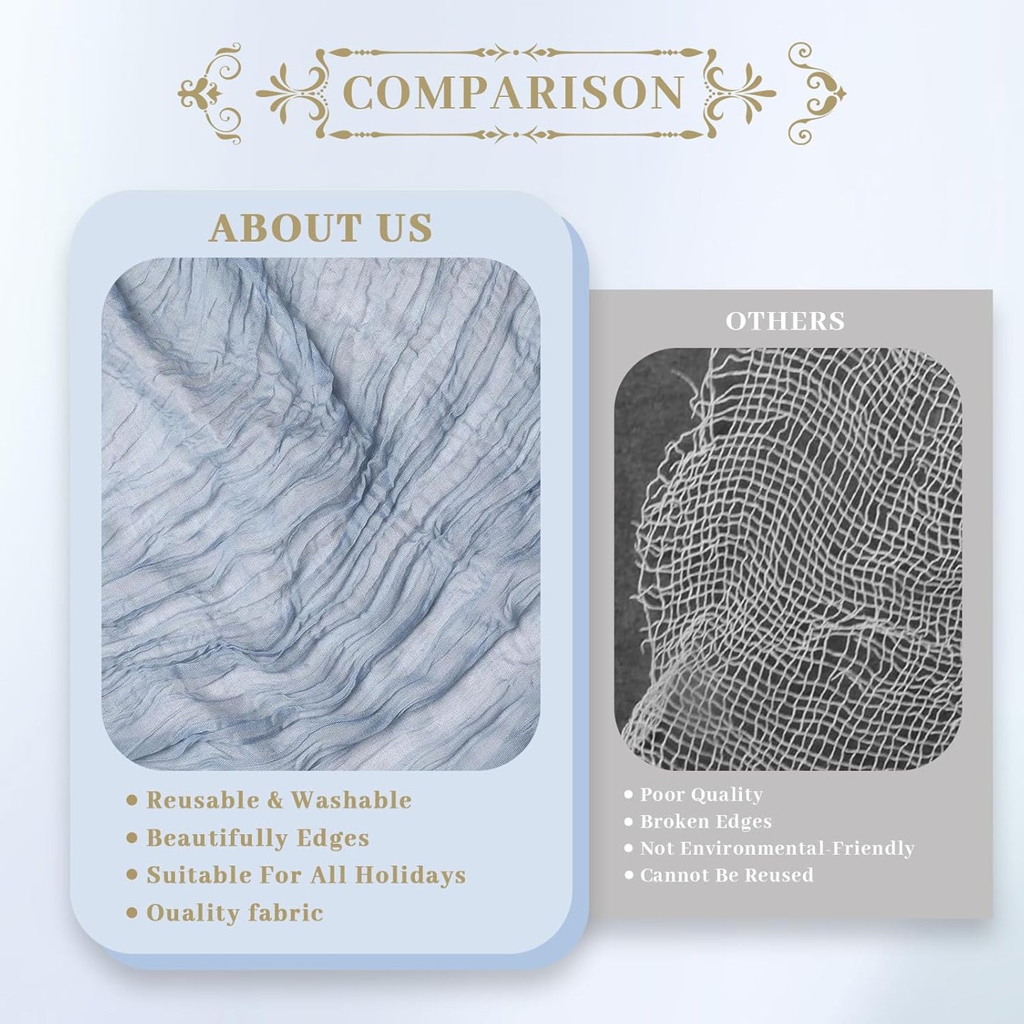 Le courant 6pcs 10Ft Cheesecloth Table Runner, Rustic Boho Gauze Cheese Cloth Runner Table Runner for Weddings Bridal Baby Shower Birthday Holiday Parties Home Decor, Dusty Blue