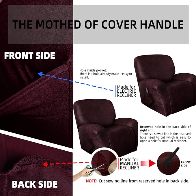 ANARACHON Leather Like Recliner Chair Covers Heavy Duty, 4 Pieces Recliner Cover - Image 8