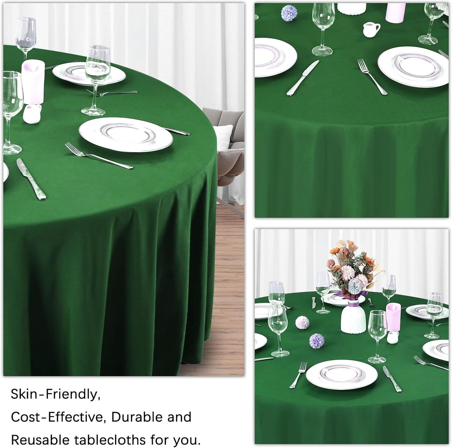 8 Pack Green Round Tablecloth 120 Inch Stain and Wrinkle Resistant Round Green Table Cloth Reusable and Washable Polyester Fabric Table Covers for Buffet Wedding Party and Banquet