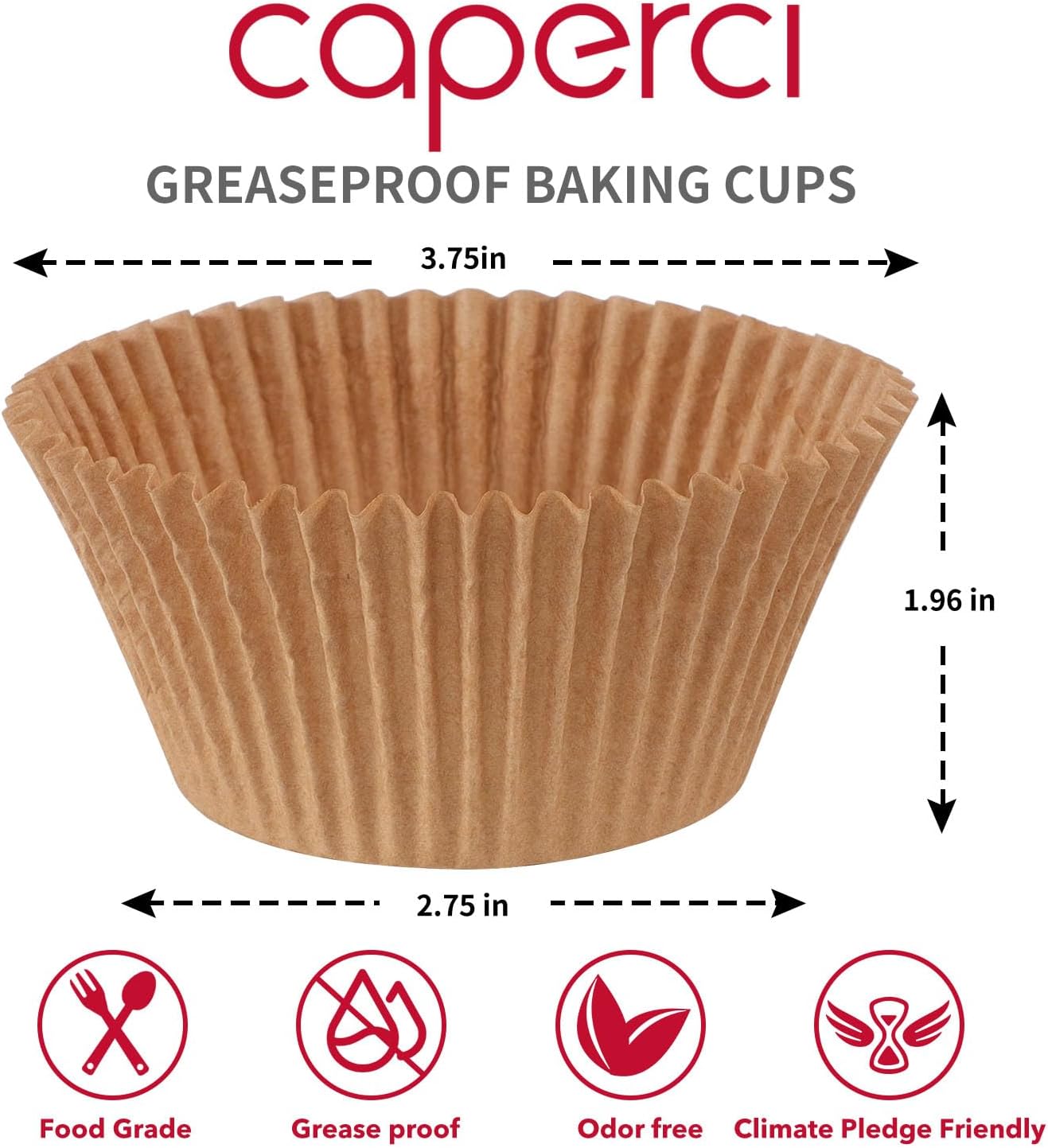 Caperci 150pcs Jumbo Muffin Liners for Baking - Natural Large Cupcake Liners, Unbleached Greaseproof Paper, Cupcake Wrappers for Party, Wedding, Birthday, Christmas