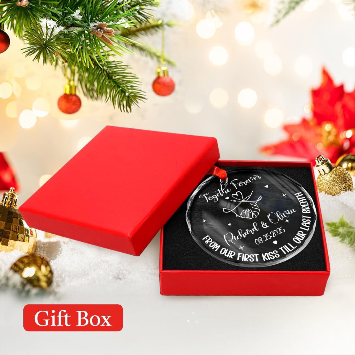 Personalized Christmas Ornaments with Names, Couple Glass Ornament, Custom Wedding Gifts for Couples 2025, Wedding Gift Ideas for Newly Wed Couple, Bride, Bridal Shower, Future Mr & Mrs (C3)