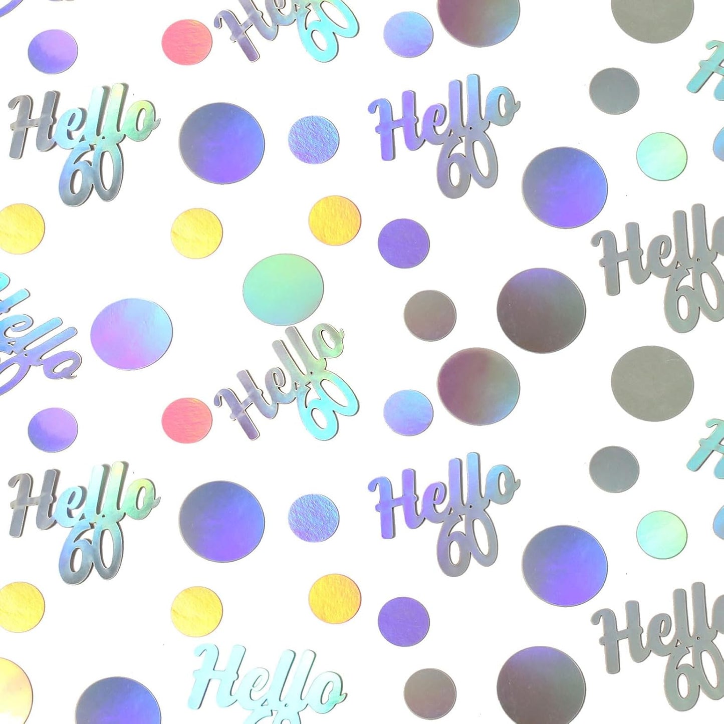 Hello 60 Birthday Confetti for Table Iridescent 60th Birthday Party Decorations for Women Sixty Years Old Happy Birthday Tables Scatter Circle Dots Party Confetti Anniversary Decor 300PC