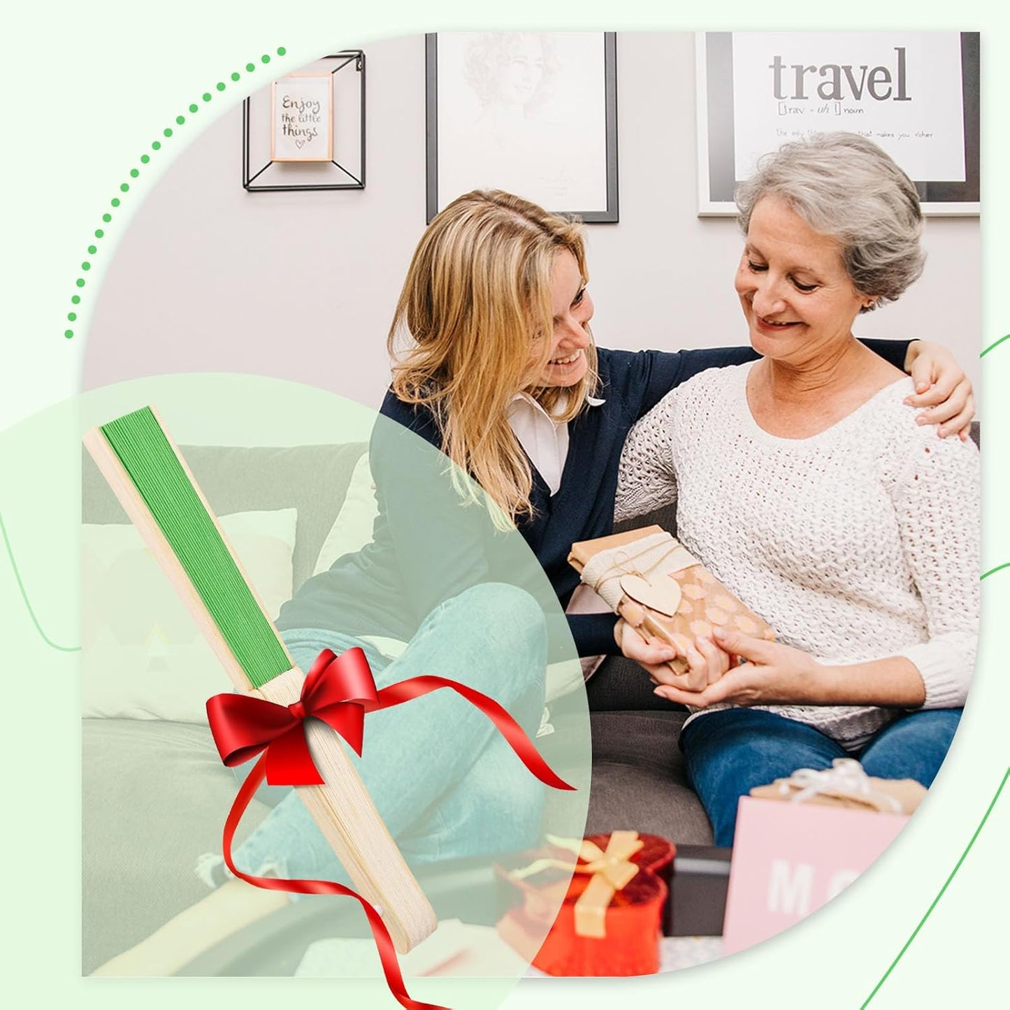 JOHOUSE 12PCS Foldable Hand Fan, 8.3 Inch Green Paper Fans for Woodland Baby Shower Decorations, Wedding, Outdoor Party Favors, Bridal Shower DIY Crafts Photography Prop