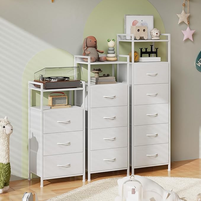 Somdot Nightstand with 3 Drawers, Dresser with Fabric Bins - Image 8