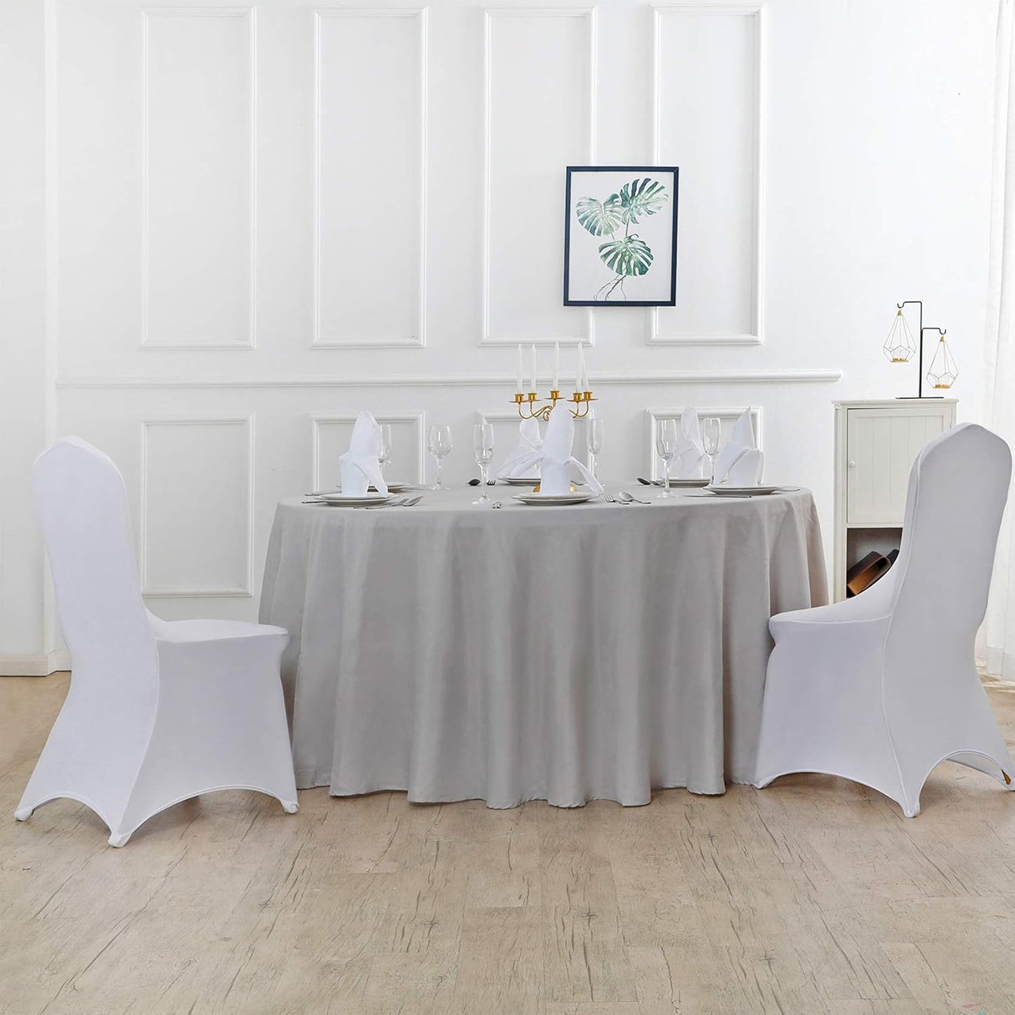 132 inch Round Tablecloth Washable Polyester Table Cloth Decorative Table Cover for Wedding Party Dining Banquet(132 inch,Silver)