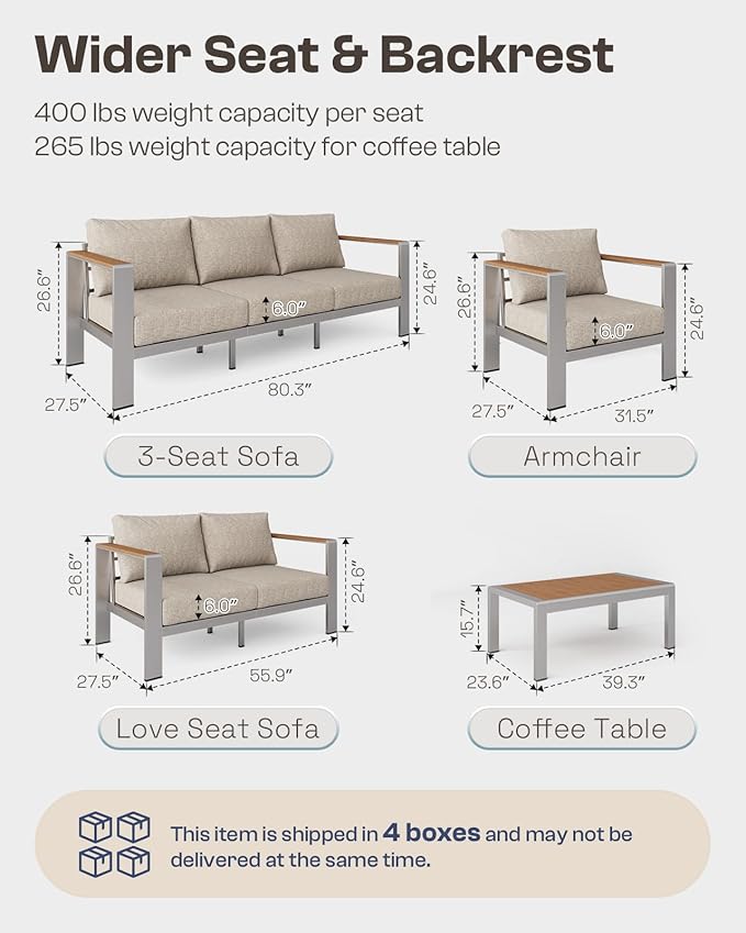 Aluminum Outdoor Patio Furniture Armchair, All-Weather Outdoor Patio Sofa - Image 7