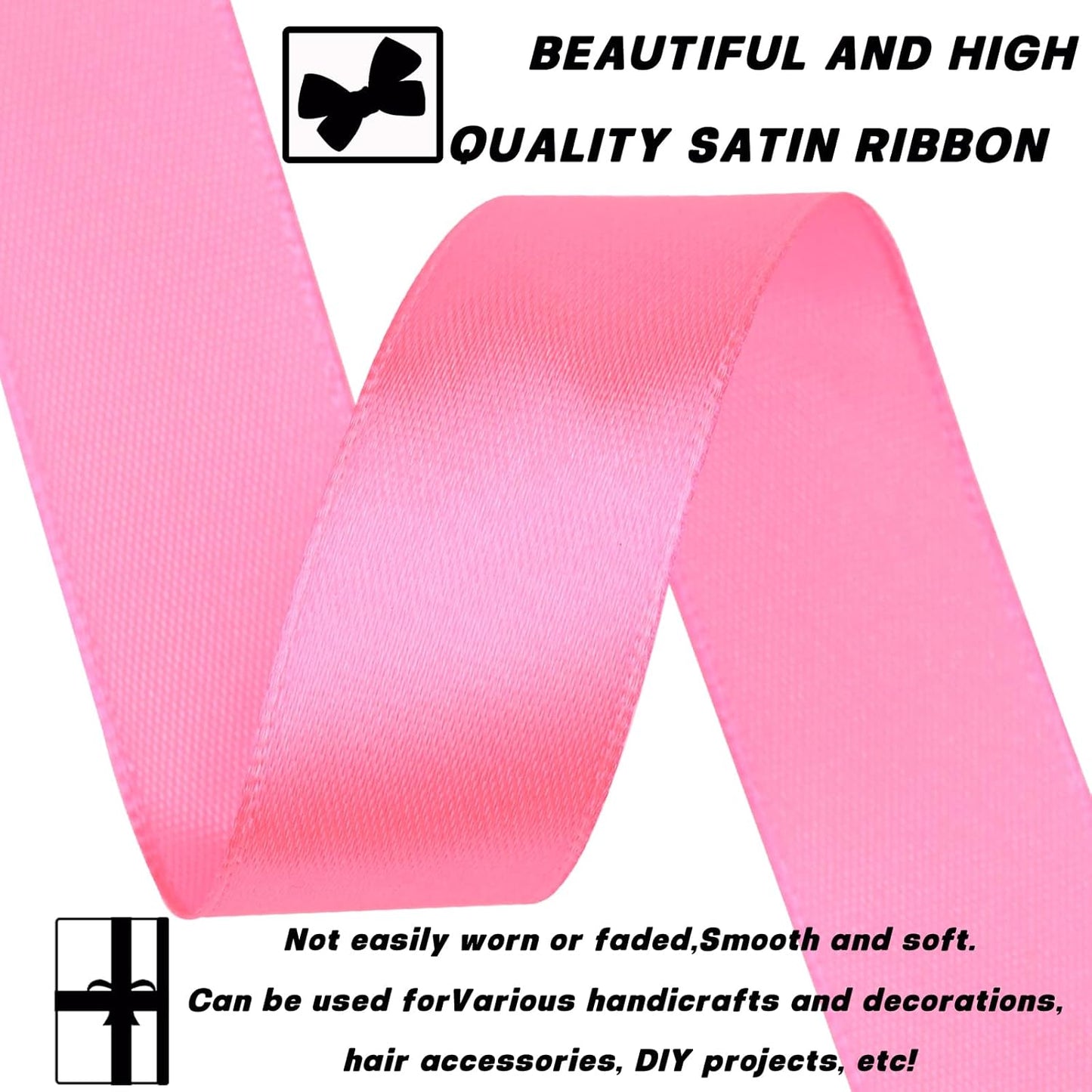 Pink Ribbon 7/8 Inch 60 Yards Satin Craft Ribbon - Polyester, Multiple Occasions, Solid Color, 60 Yards
