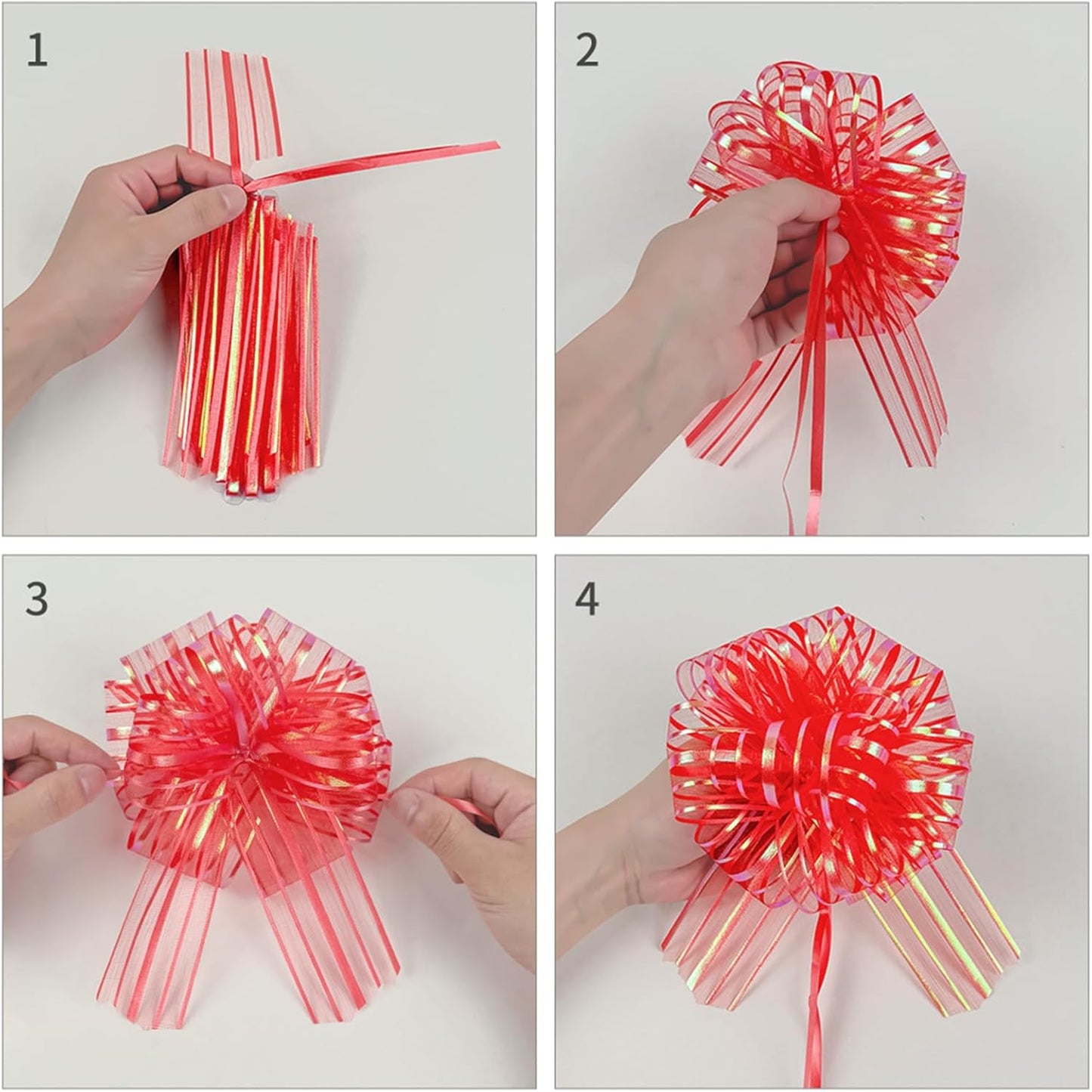 6 Pcs 6 Inch Large Organza Pull Bow Ribbon – Elegant Gift Bows for Wedding Decorations, Christmas Wrapping, Birthday Parties, Car Decor, Gift Baskets, and Valentine's Day Packaging(Silver)