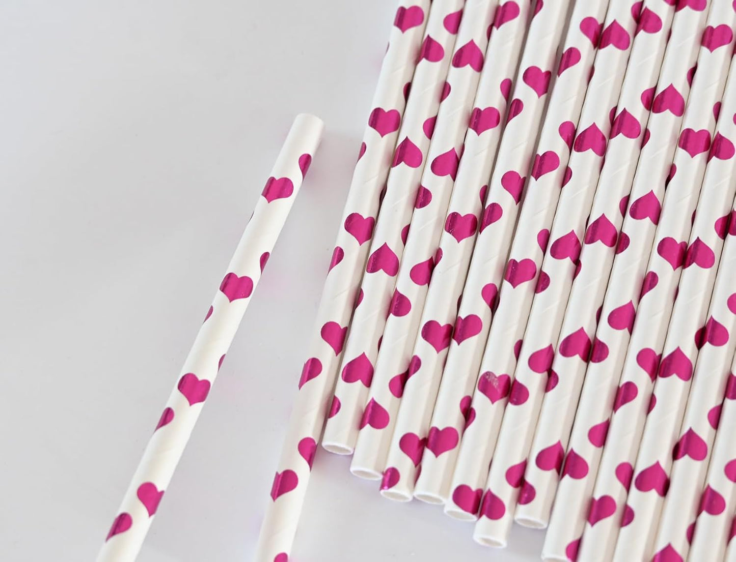 Paper Straws, Disposable Drinking Straws Biodegradable 7.75 inch,for Wedding Birthday Decorative Holiday Party Supplies - 100 Count, Foil Rose Pink Heart