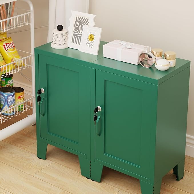 ALBAD Metal Nightstand with Lockable Cabinet, Compact Mini Locker Bedside Table - Image 7